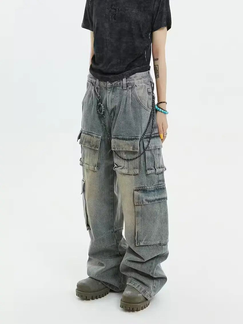 Designer × Japanese Brand Faded blue y2k baggy cargo hiphop pants Size US 30 / EU 46 - 1 Thumbnail