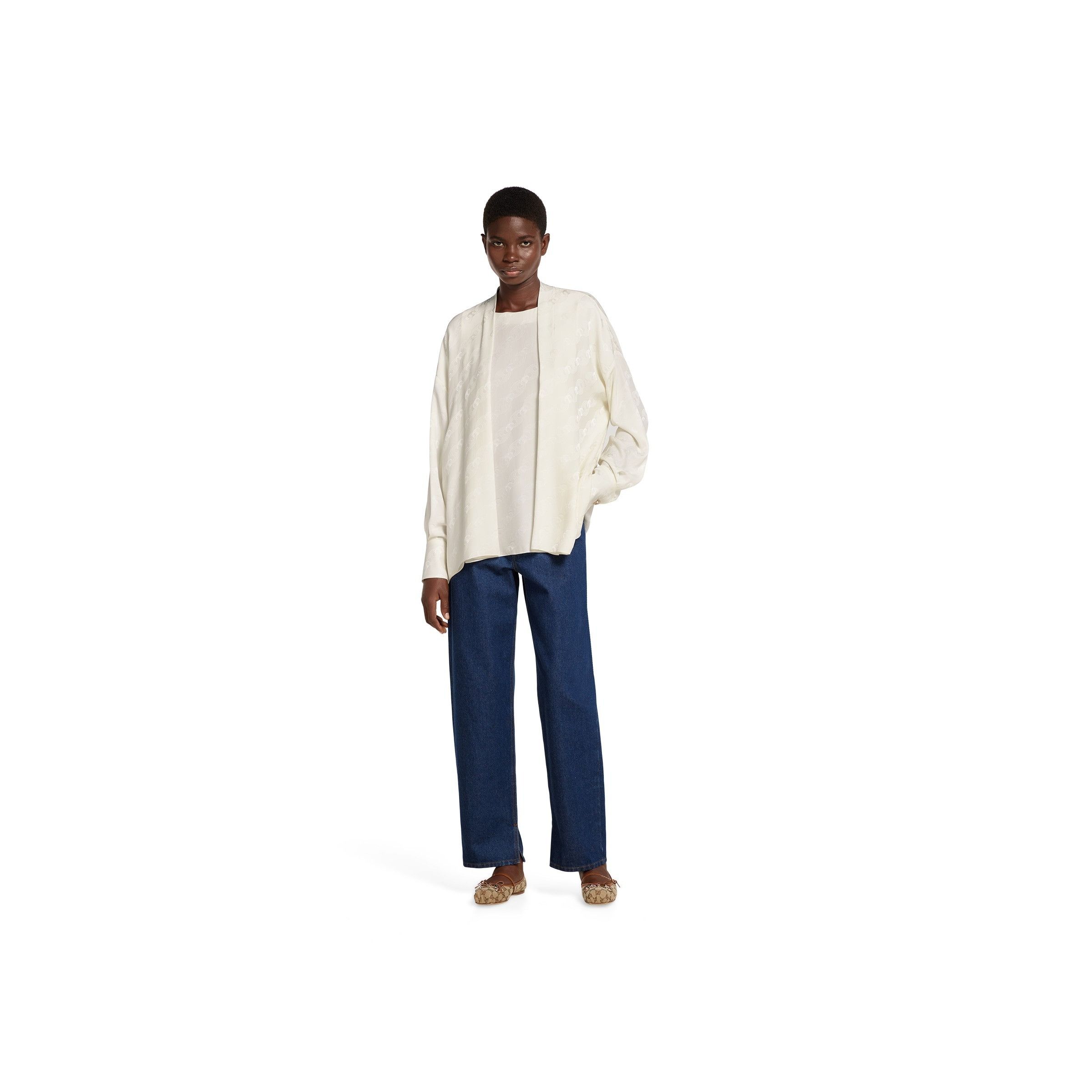 Gucci o1la5ras0426 Marina Chain Silk Jacquard Top in White Size L / US 10 / IT 46 - 4 Thumbnail