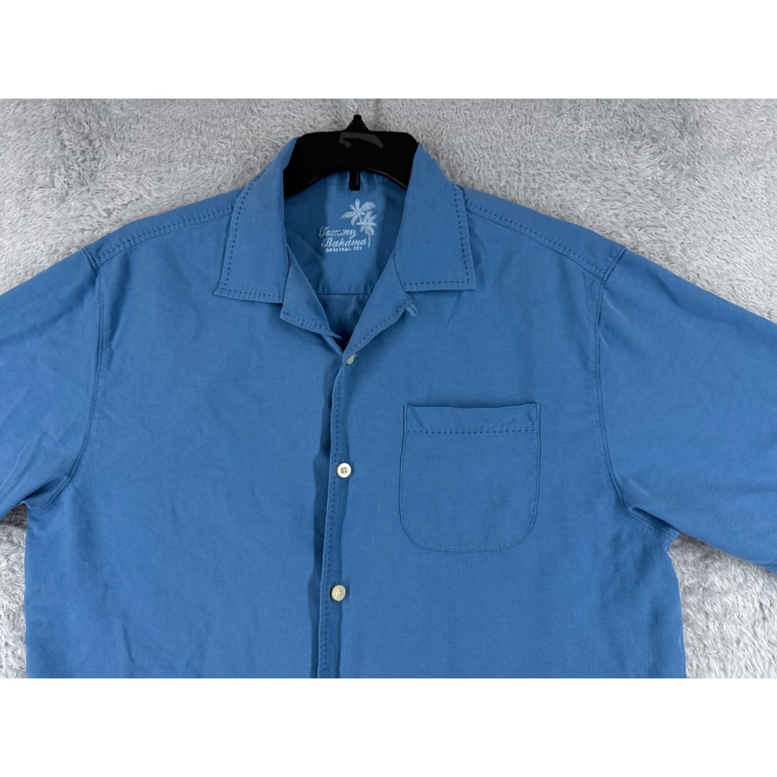 Tommy Bahama Tommy Bahama Shirt Men Medium Blue Solid 100% Silk Hawaiian Beach Vacation Aloha Beach Resort Mens Shirt Silk Casual Button-Up Short Sleeve Size US M / EU 48-50 / 2 - 4 Thumbnail