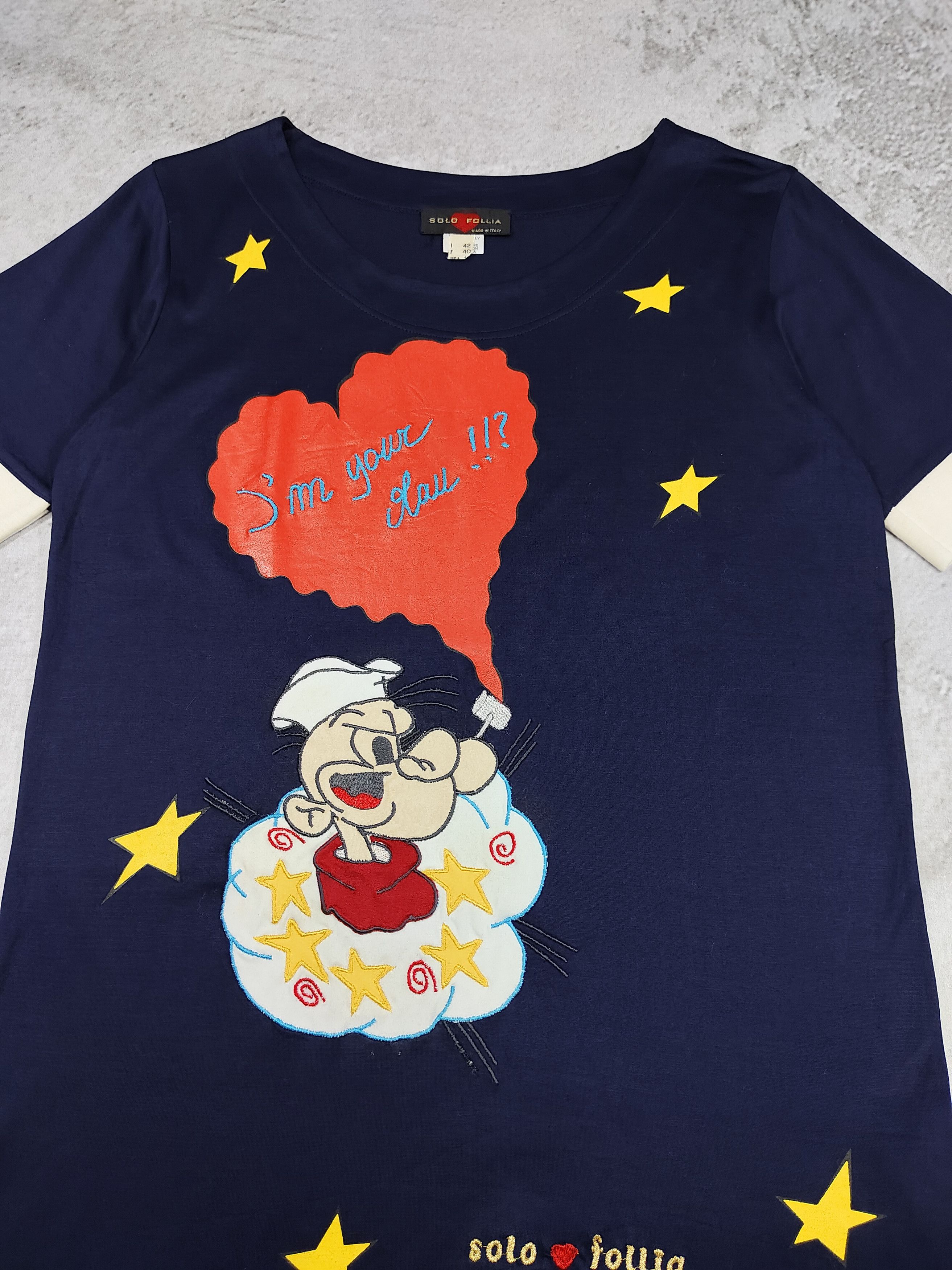 Vintage 00s Solo Follia🇮🇹 Popeye Y2K Cute Kawaii Retro Tee Size M / US 6-8 / IT 42-44 - 2 Thumbnail