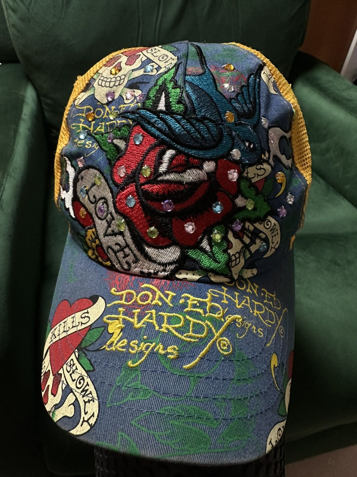 Ed Hardy Y2K) Ed Hardy Rhinestone Limited Design Hat Size ONE SIZE - 2 Thumbnail
