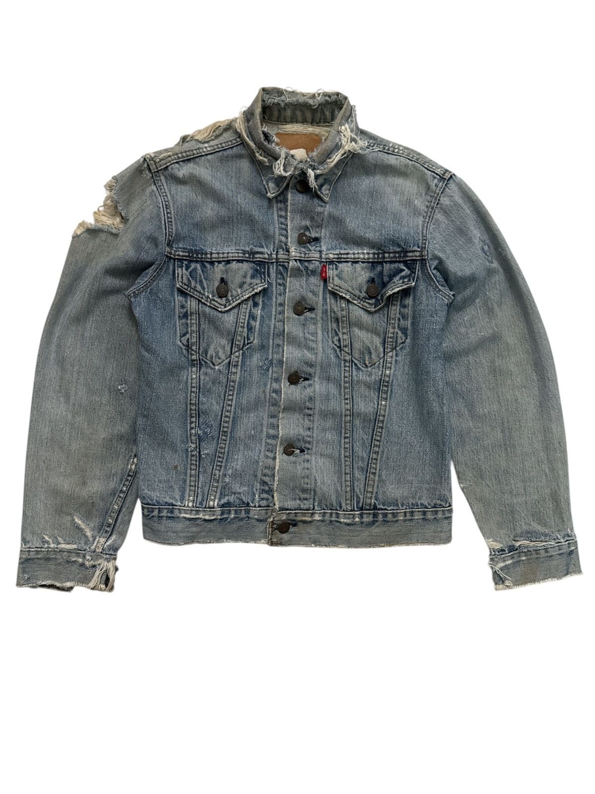 Levi's Vintage Clothing 70s Vtg LEVIS Thrashed Distressed Denim Trucker Jacket Size US S / EU 44-46 / 1 - 1 Thumbnail
