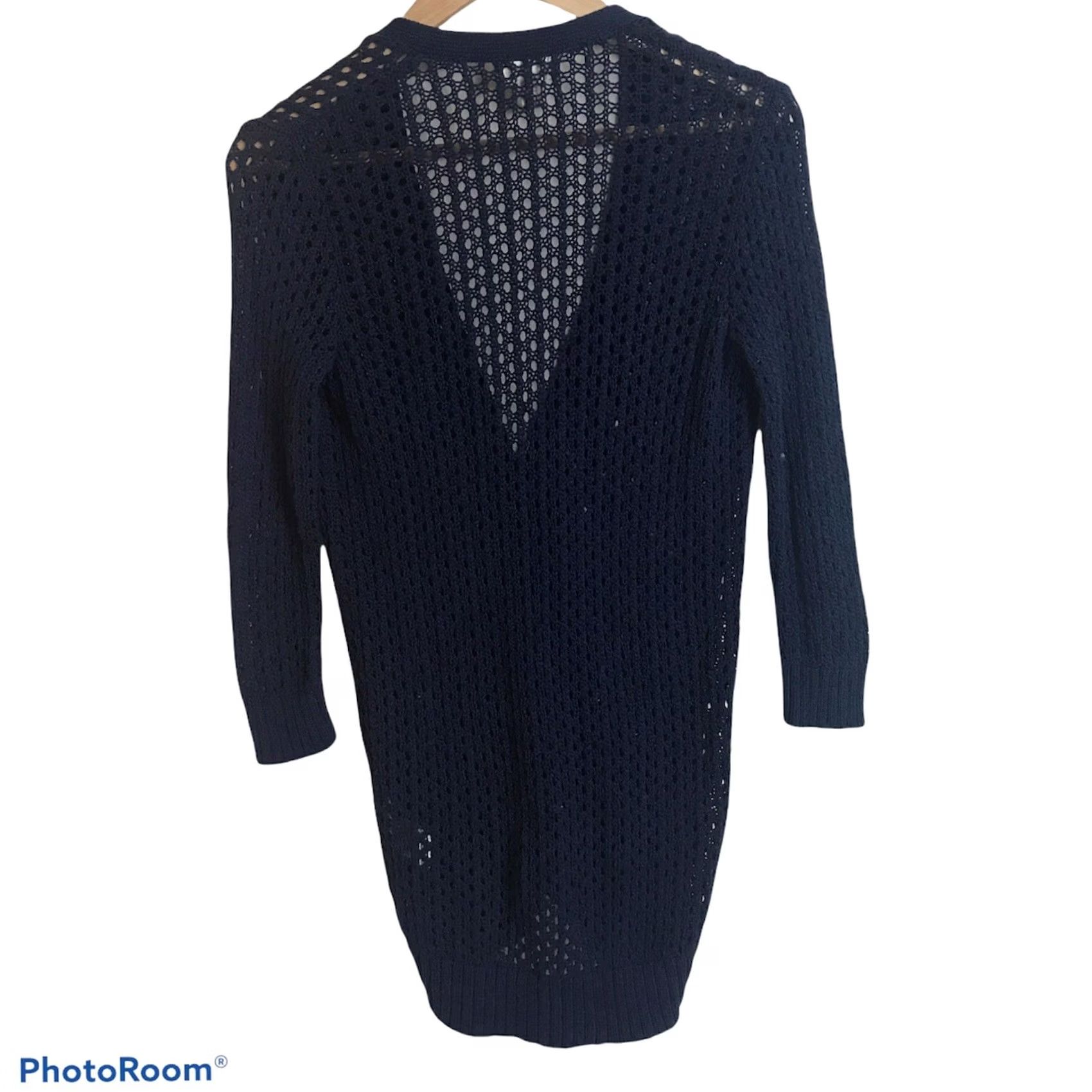 Lands' End Lands' End Canvas Cardigan Sweater Womens XS Navy Blue Open Knit 5-Button 100% Cotton Size XS / US 0-2 / IT 36-38 - 4 Thumbnail
