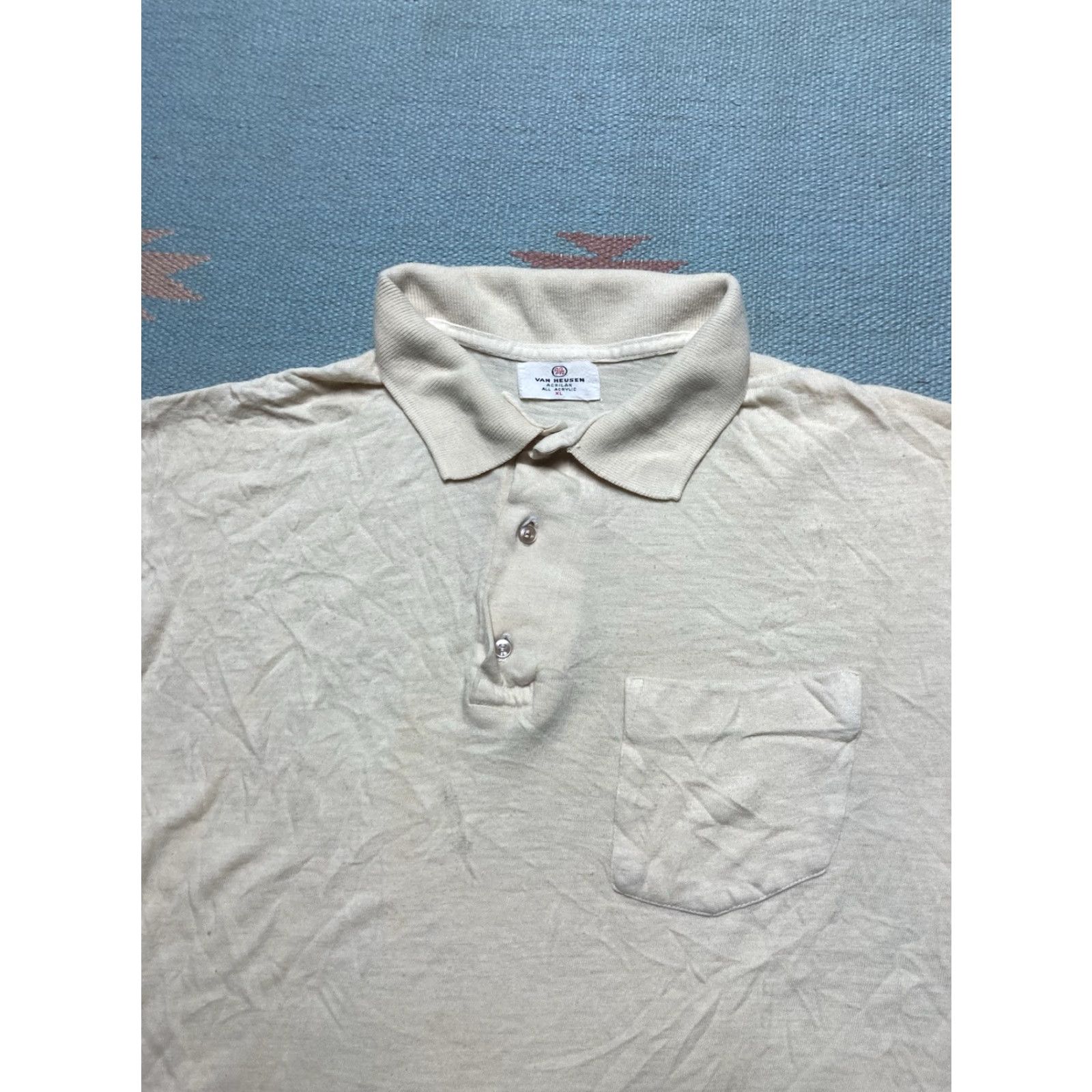 Van Heusen VINTAGE Van Heusen Polo Shirt Long Sleeve White XL 60s Acrylic Distressed Blank Size US XL / EU 56 / 4 - 5 Thumbnail