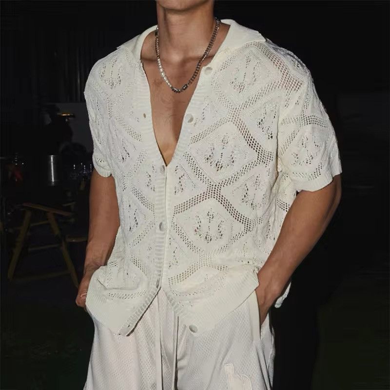 Japanese Brand × Vintage Breathable Hollow Out Knitted Button-up Shirt Size US XXL / EU 58 / 5 - 1 Thumbnail