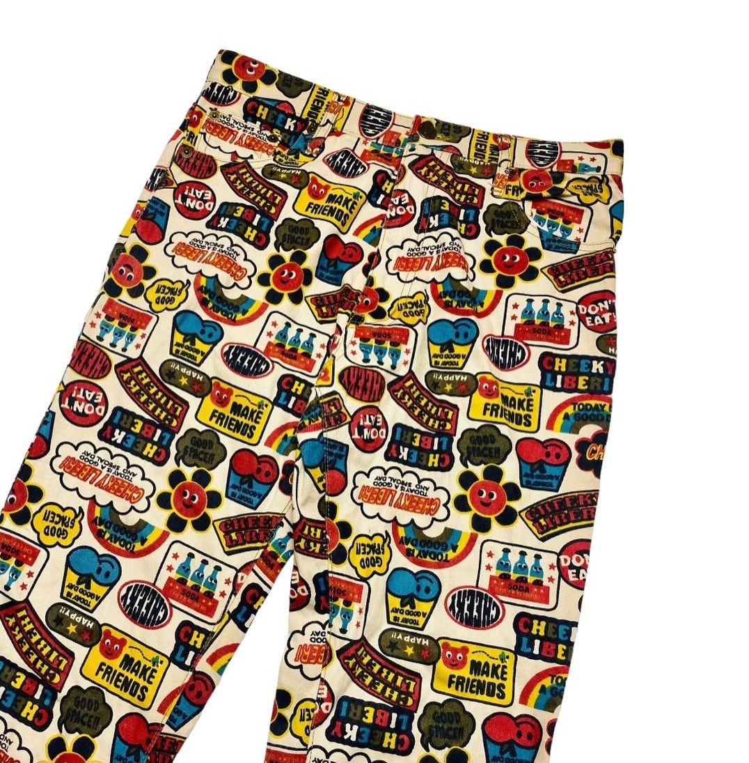 Japanese Brand Vintage Y2K CHEEKYLIBERI Pop Art Emoji AOP Jeans Pants Size 28" / US 6 / IT 42 - 4 Thumbnail