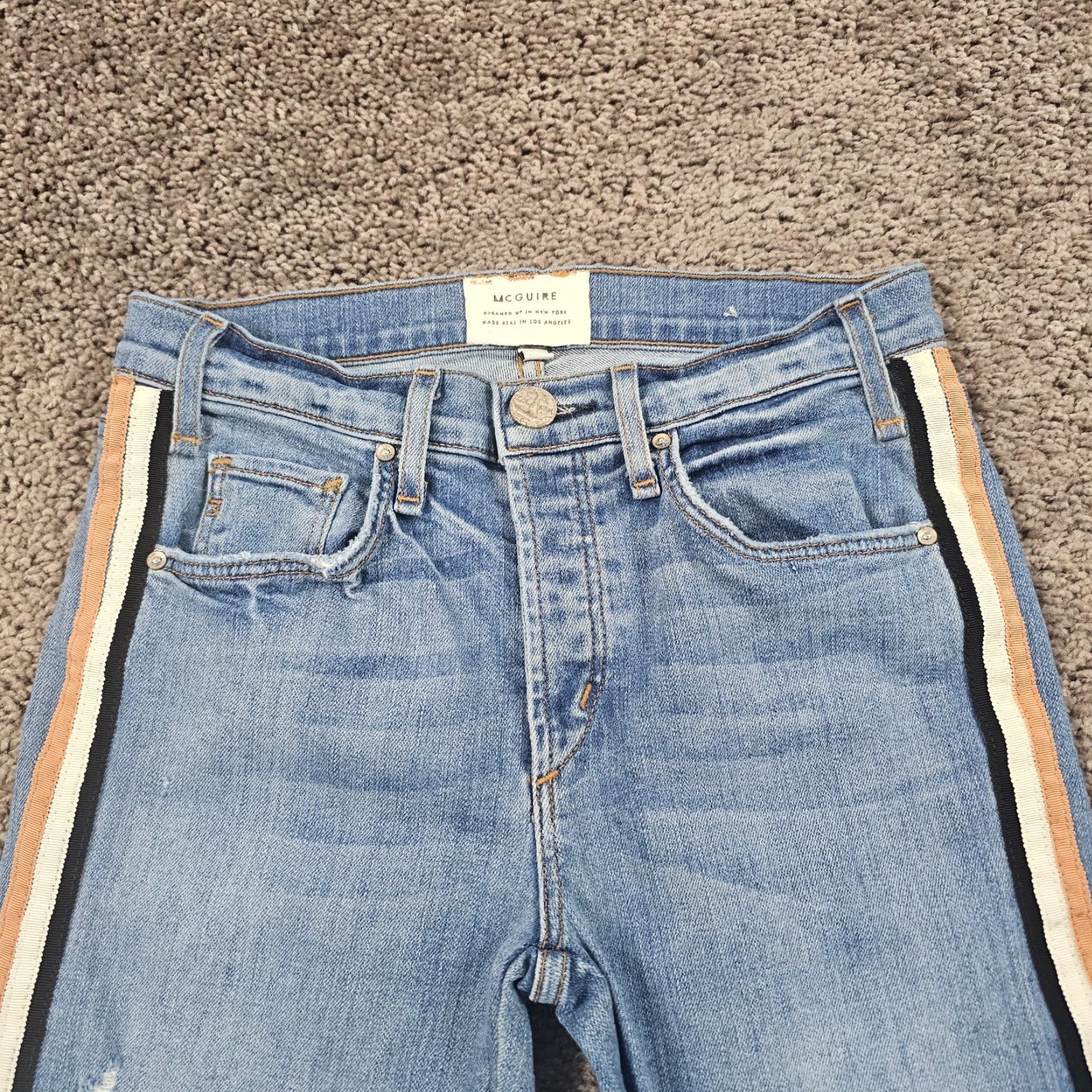 Vintage McGuire Jeans Women Straight Crop Low Stretch Light Wash 24x26 Denim USA 24" Inseam 26" Blue Slacks Body 24 Womens Regular 90s? Size 42" / US 20 - 2 Thumbnail