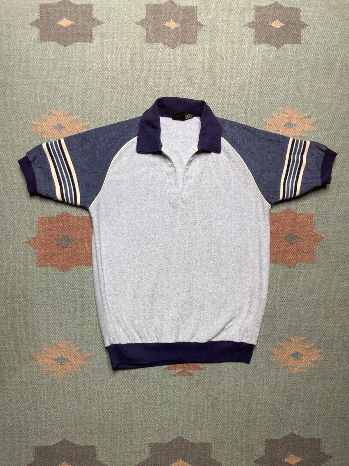 Vintage VTG 80s polo shirt terry cloth ringer tri tone stripe soft M Size US M / EU 48-50 / 2 - 1 Thumbnail
