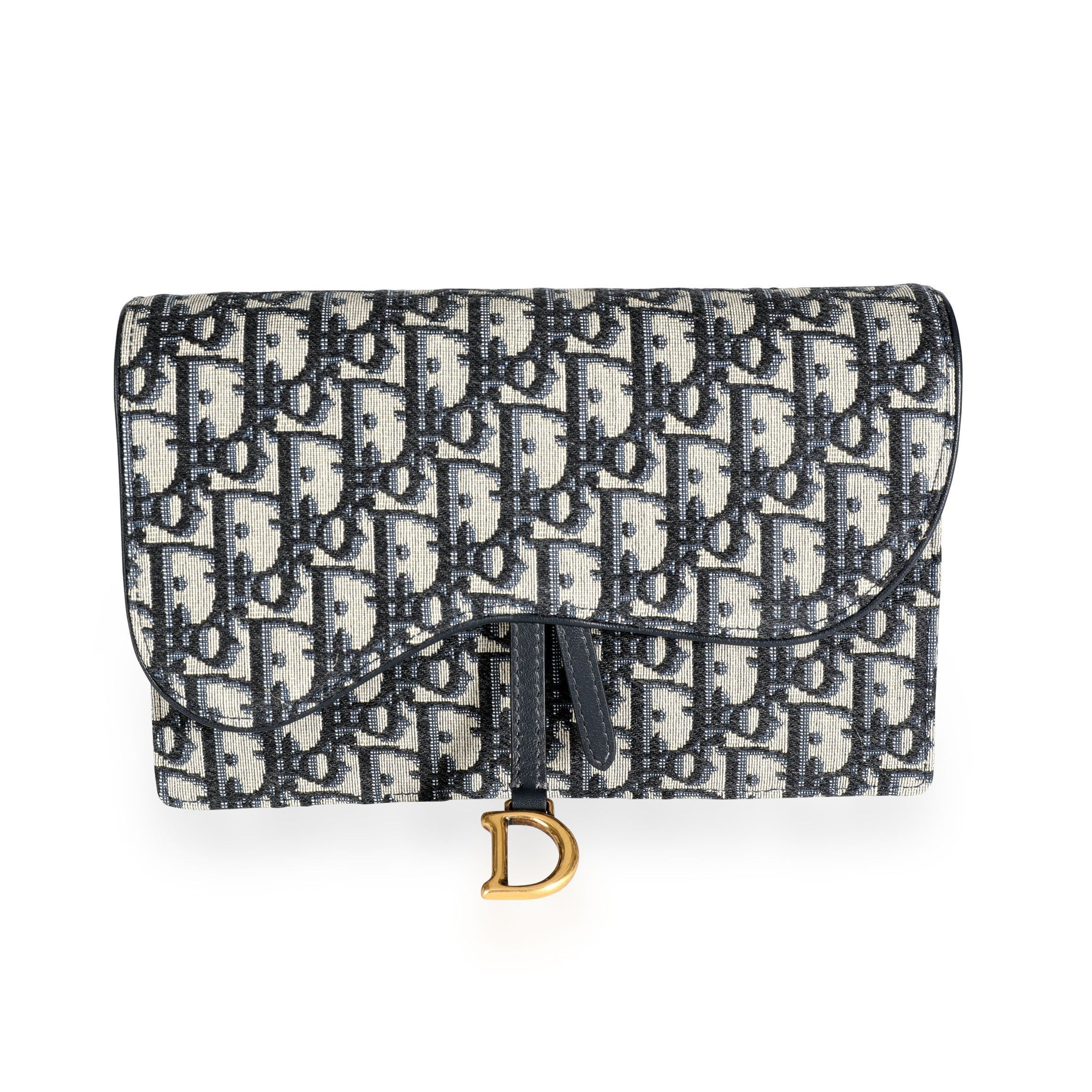 Dior Blue Oblique Jacquard Saddle Pouch