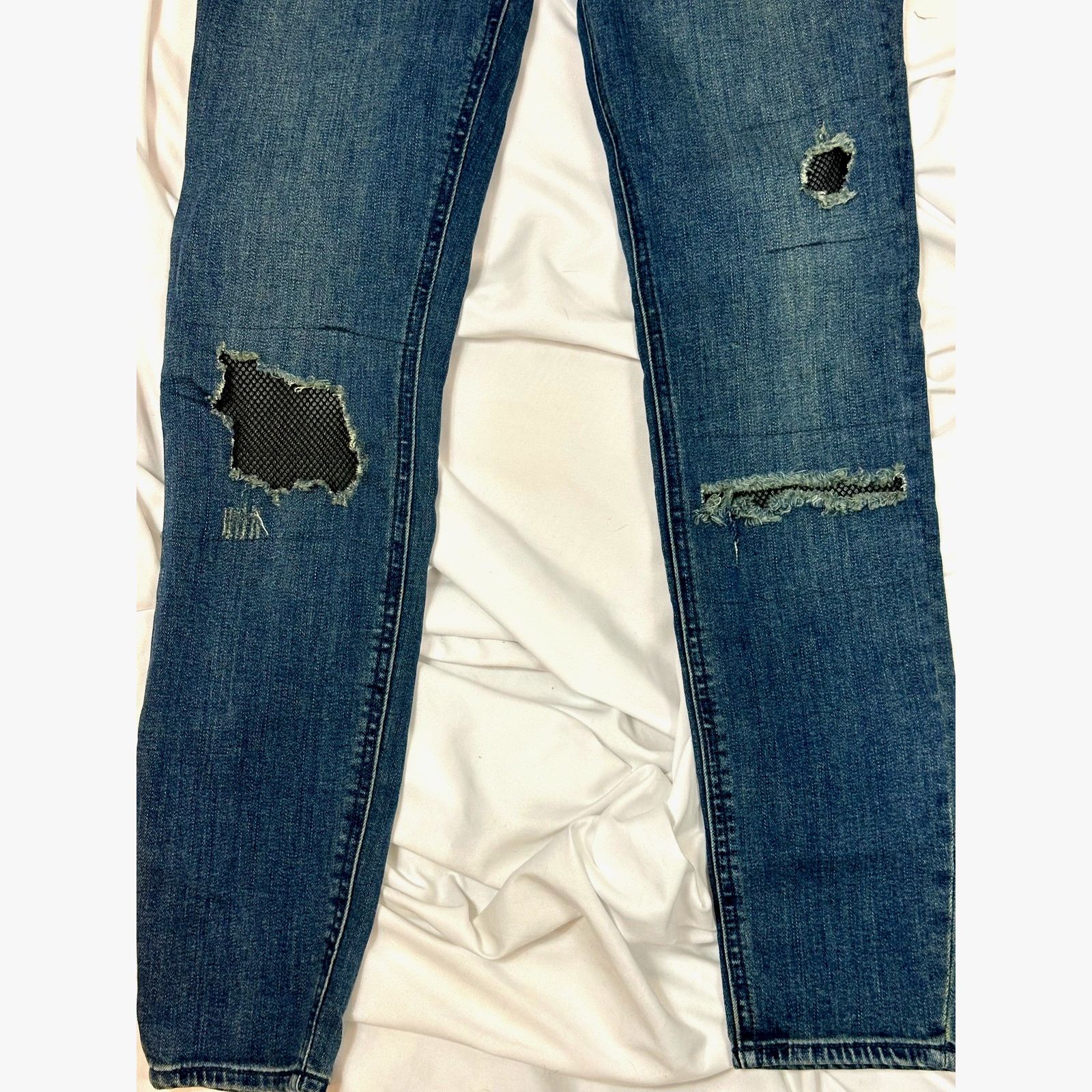 Free People Free People Fishnet-Inlet Skinny Jeans Tupelo Blue 25 Size 25" / US 0 / IT 36 - 13 Thumbnail