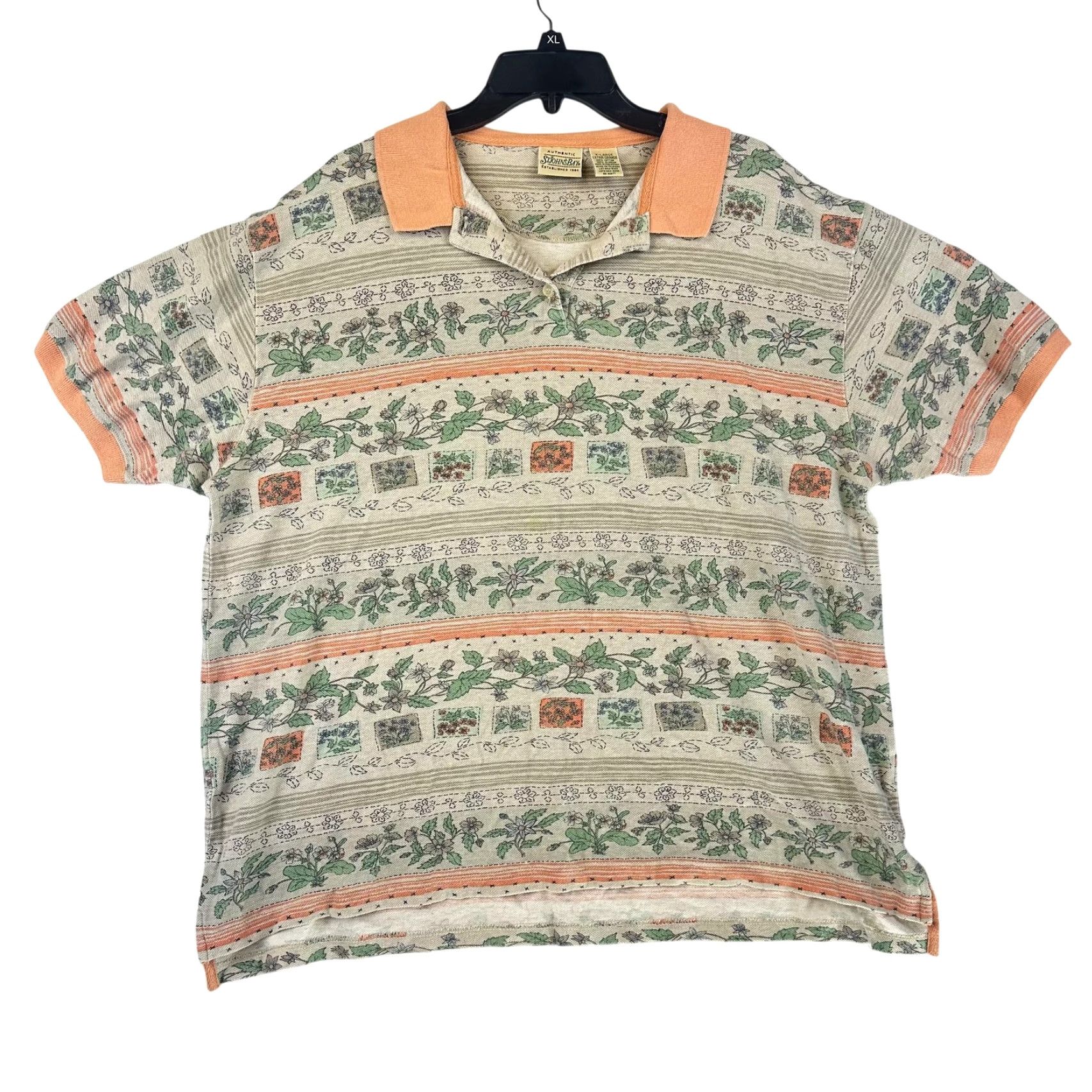 Vintage Vintage St. John's Bay Shirt Womens XL Floral Pattern Polo 90s Casual Beige Green Orange Floral 1990s Women XL Polo Shirt Size XL / US 12-14 / IT 48-50 - 2 Thumbnail
