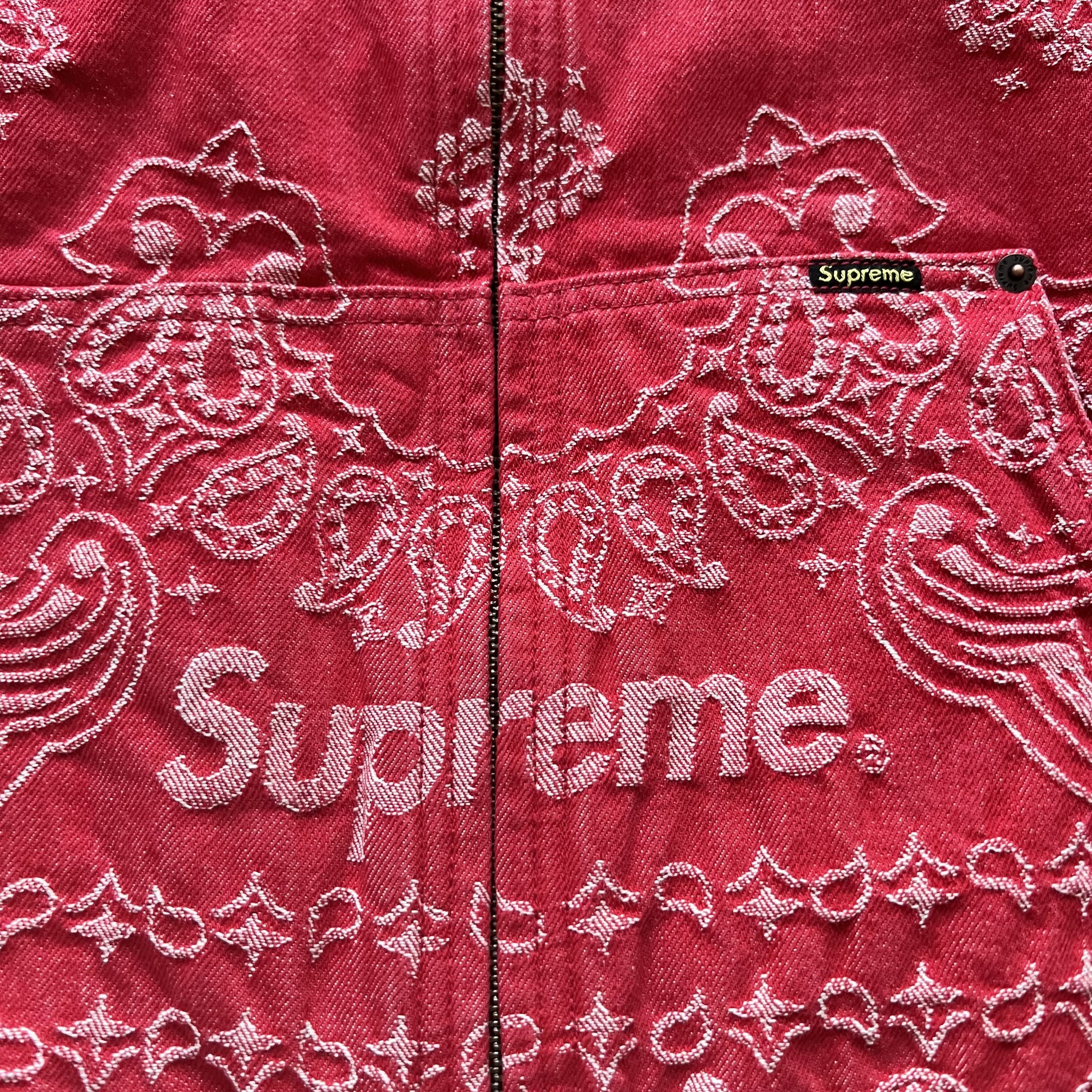 Supreme Supreme Bandana Jacquard Denim Hooded Work Jacket Red L Size US L / EU 52-54 / 3 - 7 Thumbnail