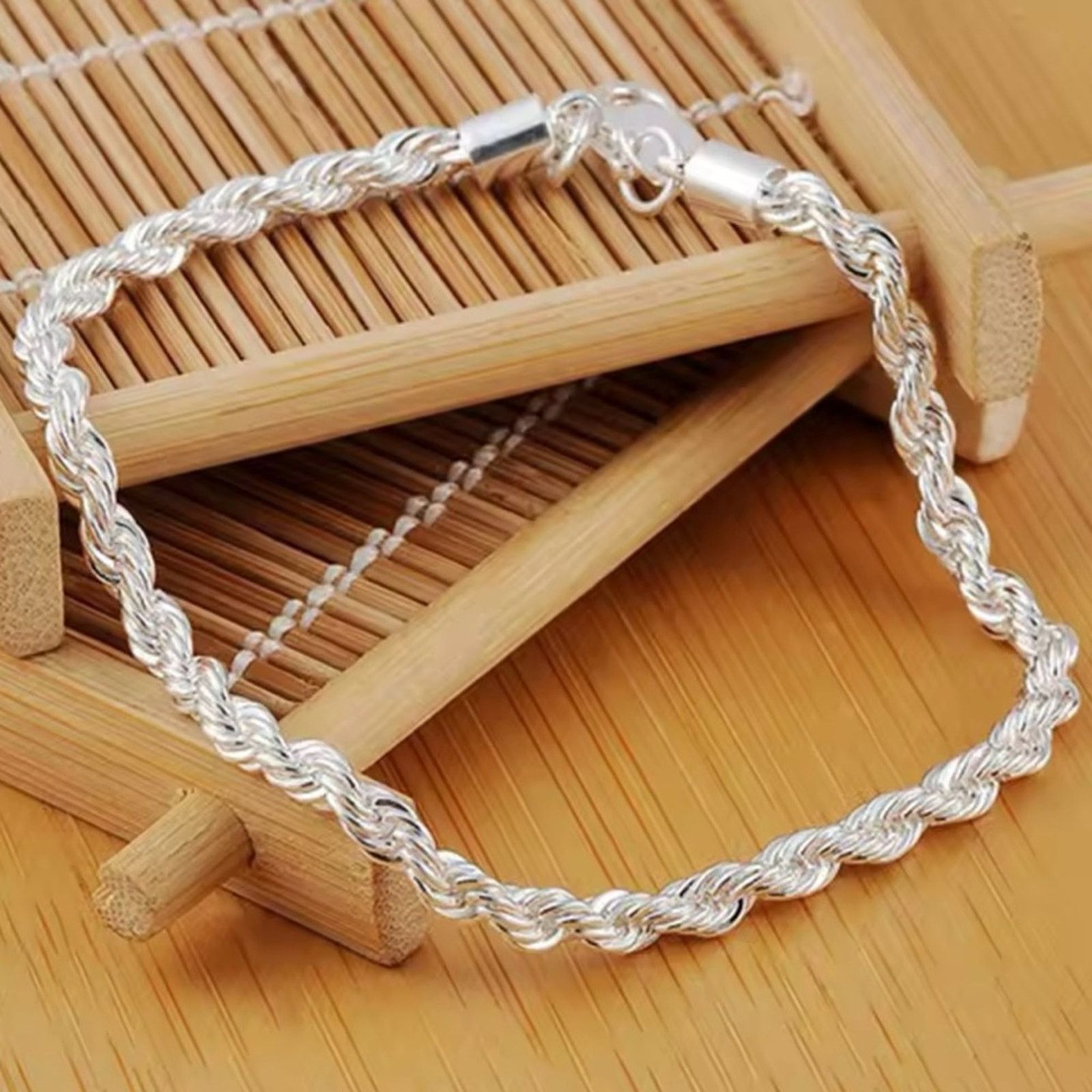 Other Sterling Silver Twisted Chain Bracelet For Women Man Men 8” Size ONE SIZE - 5 Thumbnail