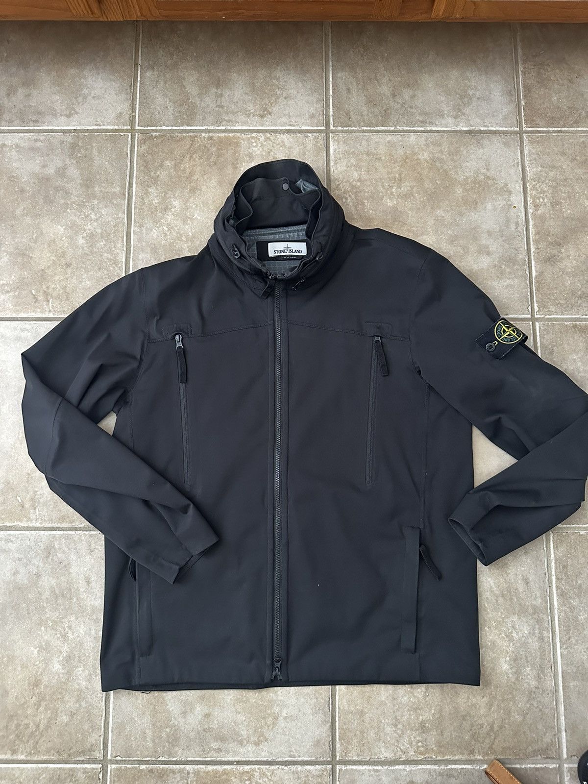 image of Stone Island Light Soft Shell Jacket in Black, Men's (Size XL)