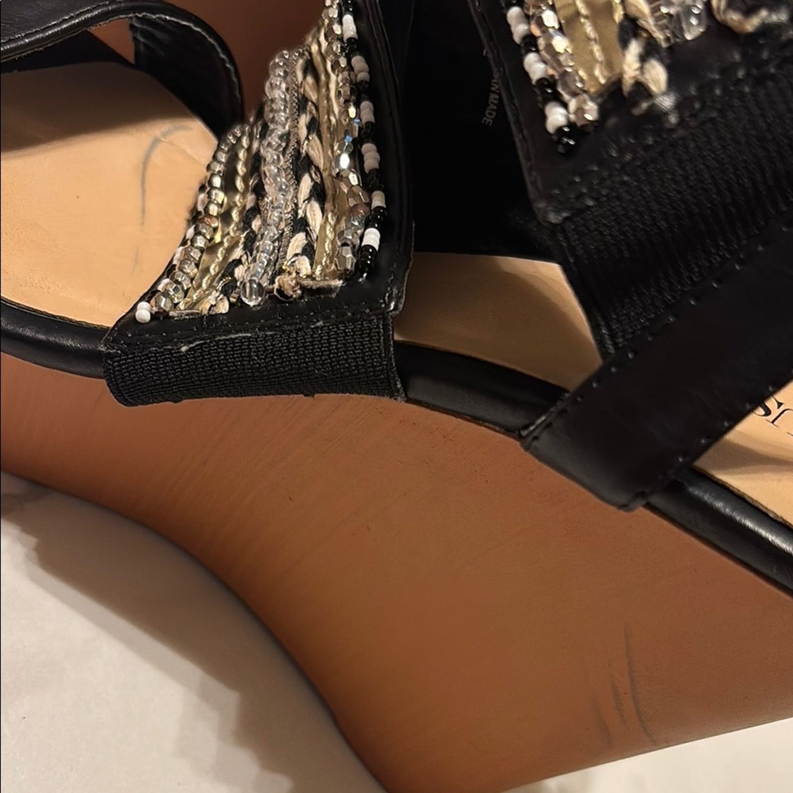 The Unbranded Brand Just Fab Black/Gold Embellished Wedges Size 8.5 Size US 8.5 / IT 38.5 - 3 Thumbnail