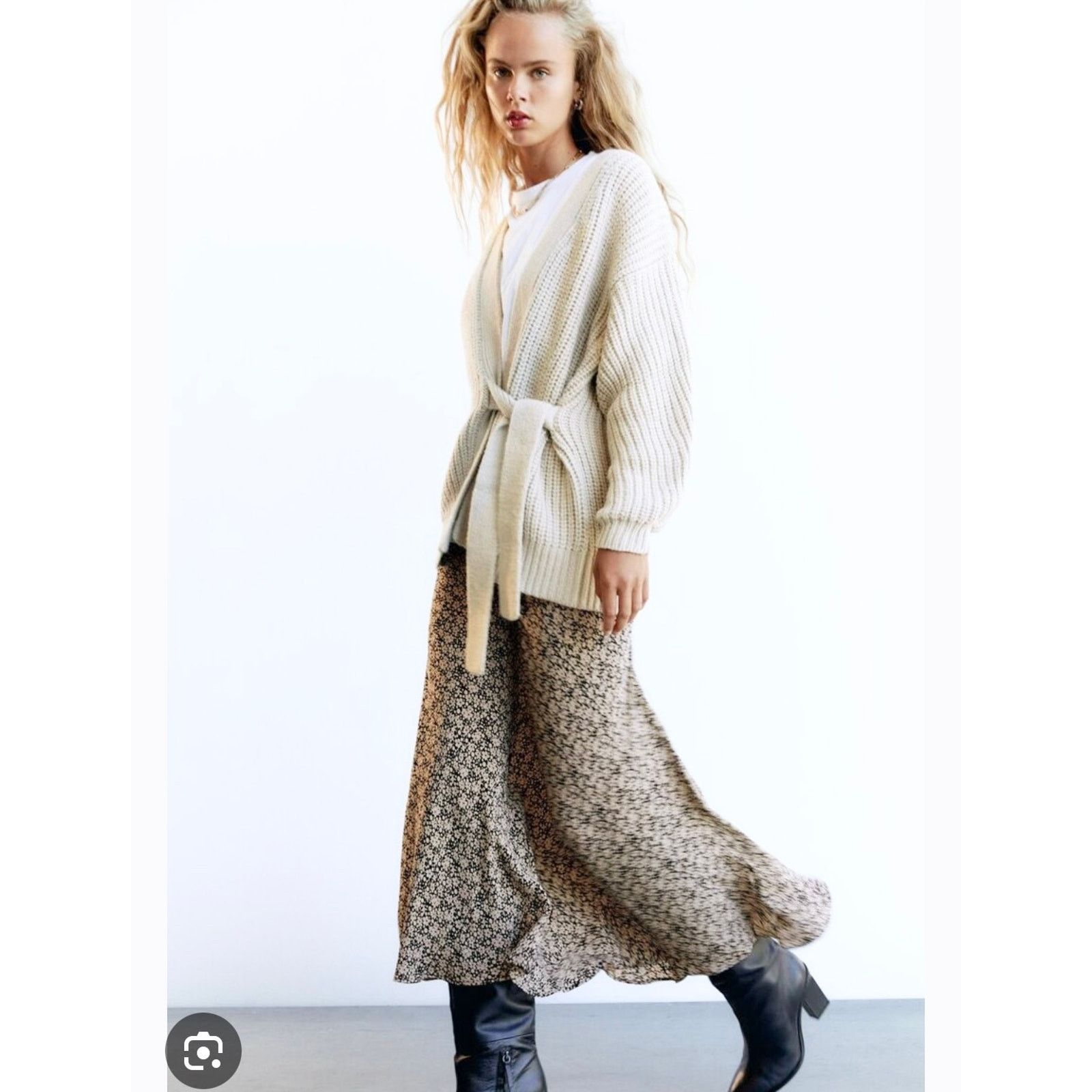 Zara Zara Cream Beige Ribbed Knit Tie Waist Oversized Sweater Size L / US 10 / IT 46 - 9 Thumbnail