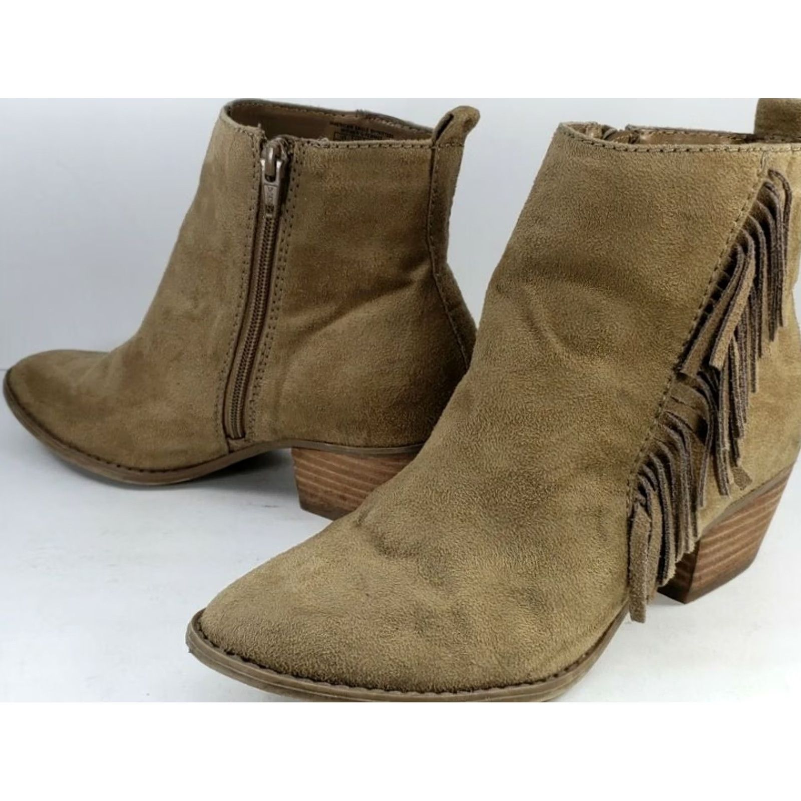 American Eagle Outfitters American Eagle Women's Fall Fringe Side Zip Ankle Booties Faux Suede Size 8 Tan Mid Heel Western Casual Boots Womens Size ONE SIZE - 3 Thumbnail
