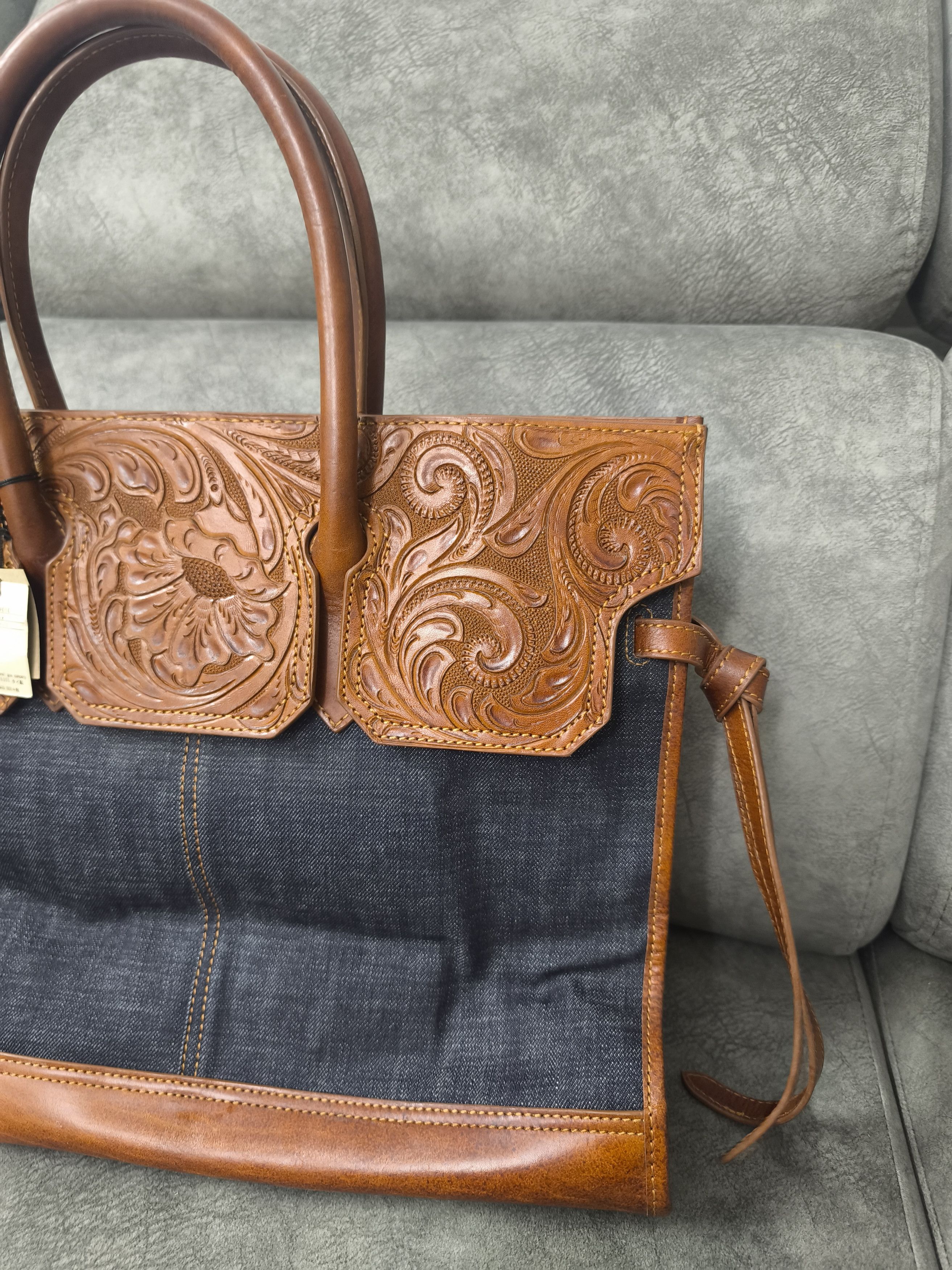 Japanese Brand Goa Carved Denim Bag Inspired Birkin Hermes Size ONE SIZE - 2 Thumbnail