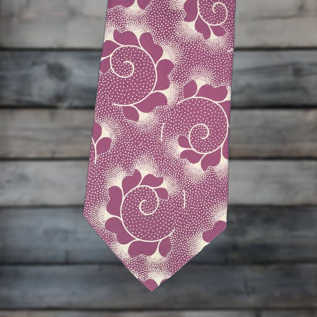 Vintage VINTAGE Barneys New York Men's Tie 100% Silk Burgundy Swirl Dots Retro Paisley Italy Classic Size ONE SIZE - 1 Thumbnail
