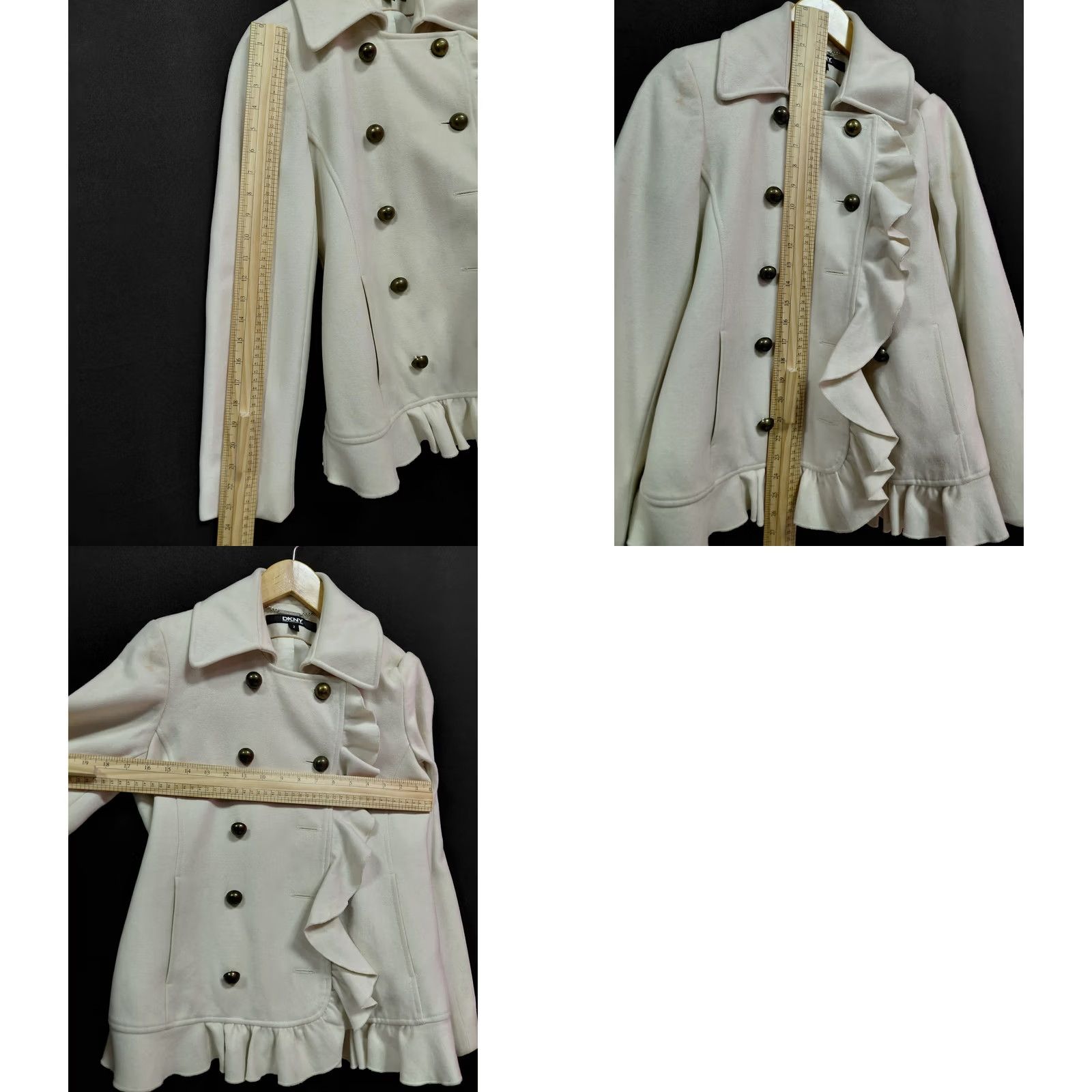 DKNY DKNY Jacket White Solid Ruffle Trim Double Breasted Long Sleeve Women Size 2 means? Size XS / US 0-2 / IT 36-38 - 8 Thumbnail