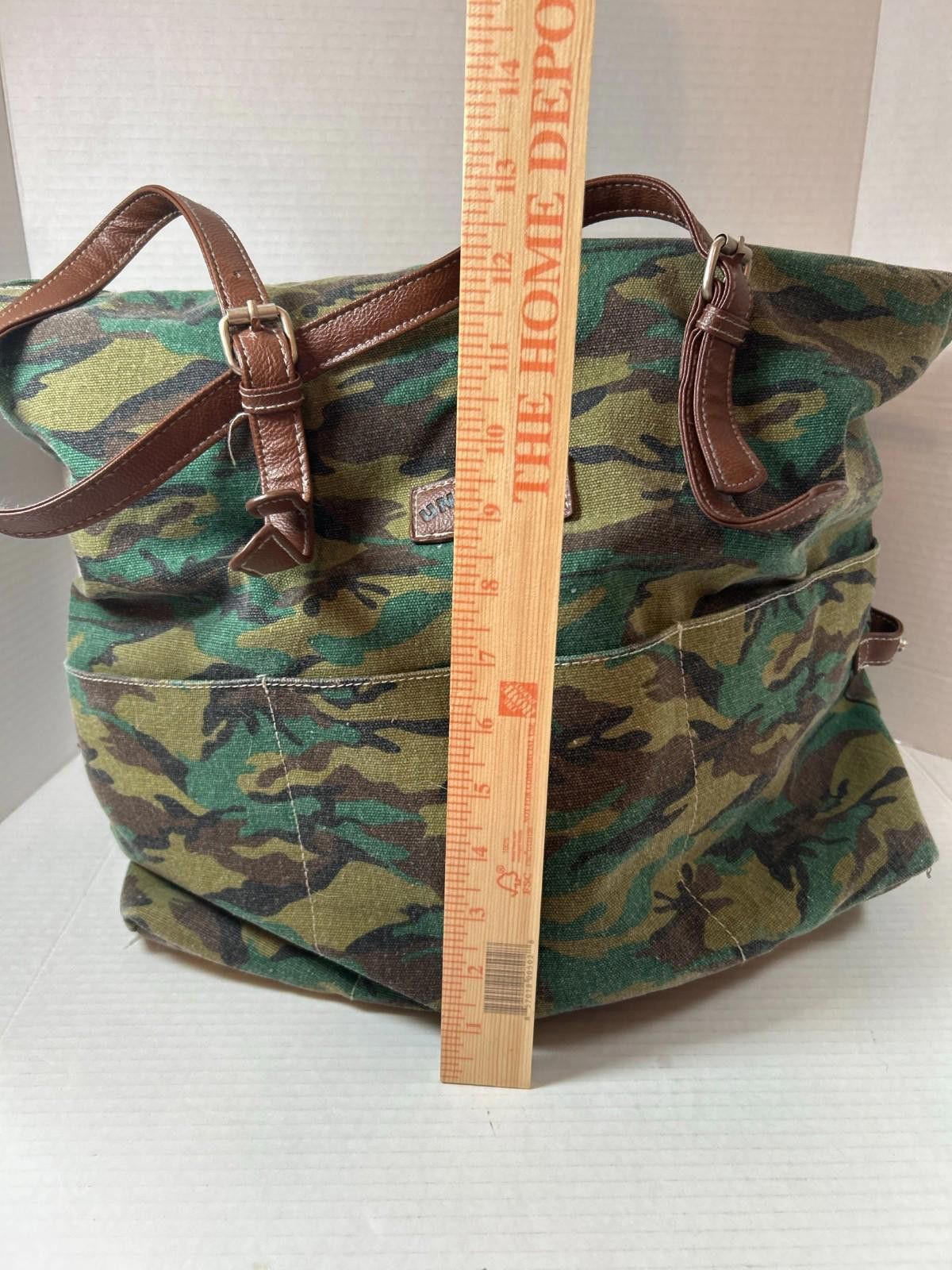 UNIONBAY UNIONBAY Vintage Camouflage Canvas Tote Bag Faux Leather Size ONE SIZE - 7 Thumbnail