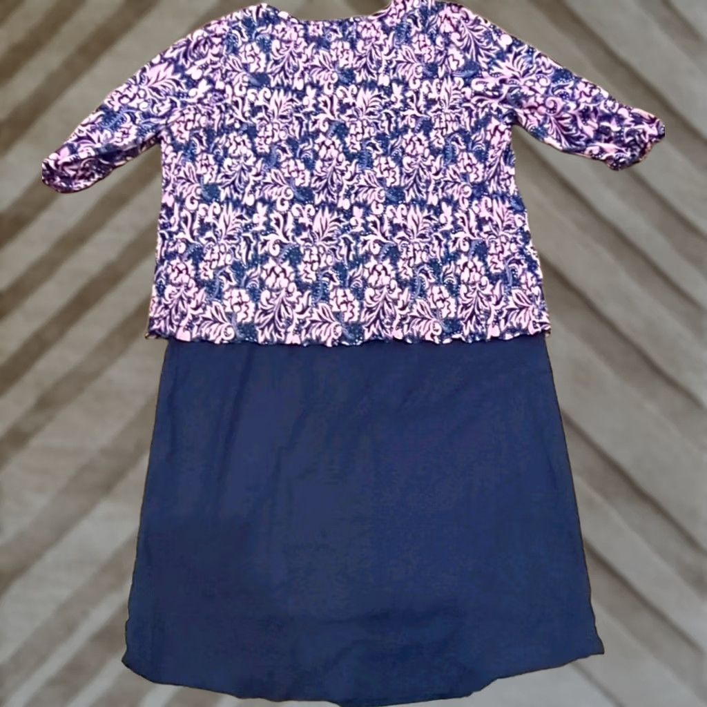 Vintage VINTAGE Cue Fashions Dress Shift Midi 16W Blue/Pink Floral Short Sleeve Drop Waist Womens Size XXL / US 16-18 / IT 52-54 - 1 Thumbnail
