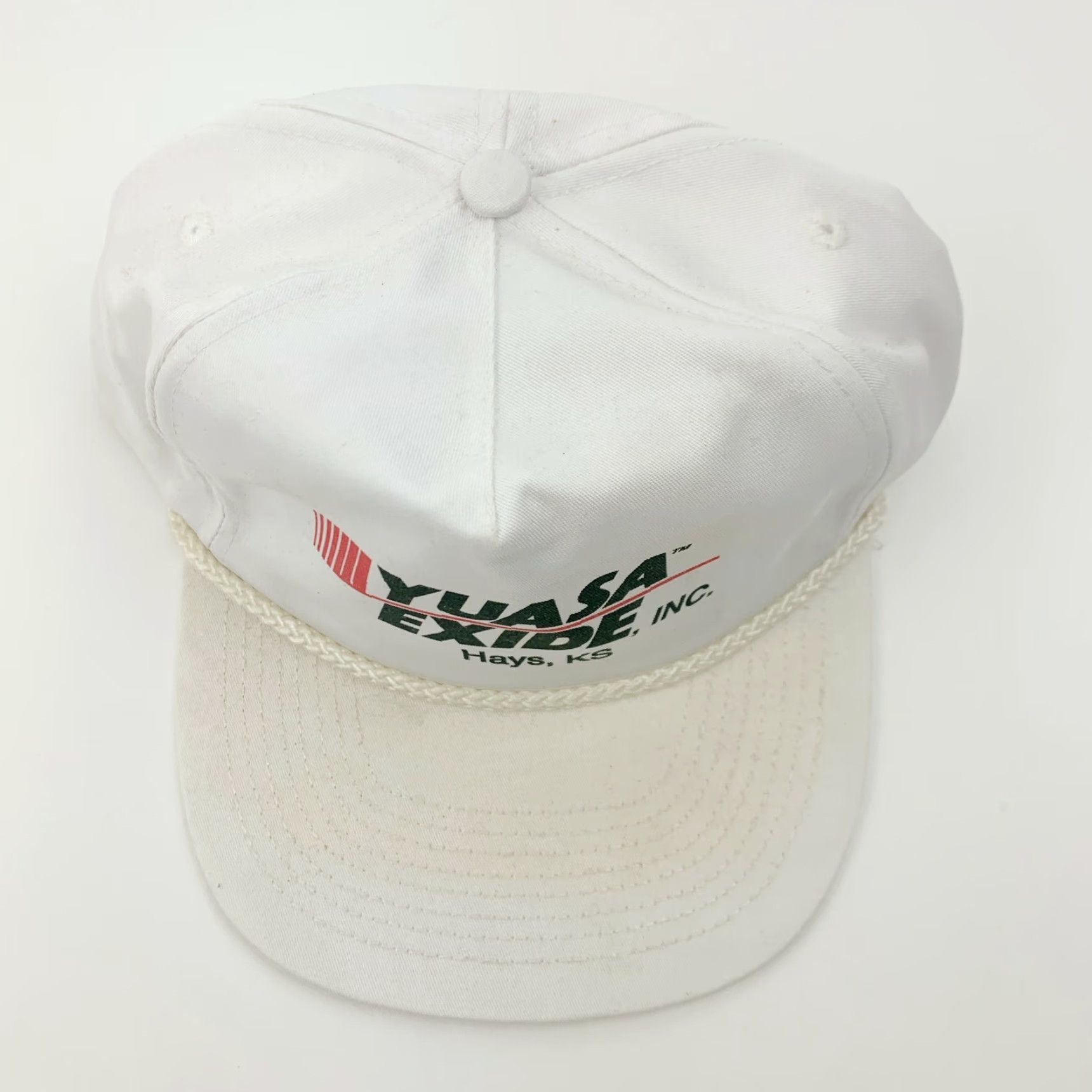 Vintage VINTAGE Yuasa Exide Hays Kansas White Snapback Cap Hat Cap Trucker 1980s Cotton Blend Original White Snapback Mens Womens Boys Girls Size ONE SIZE - 3 Thumbnail