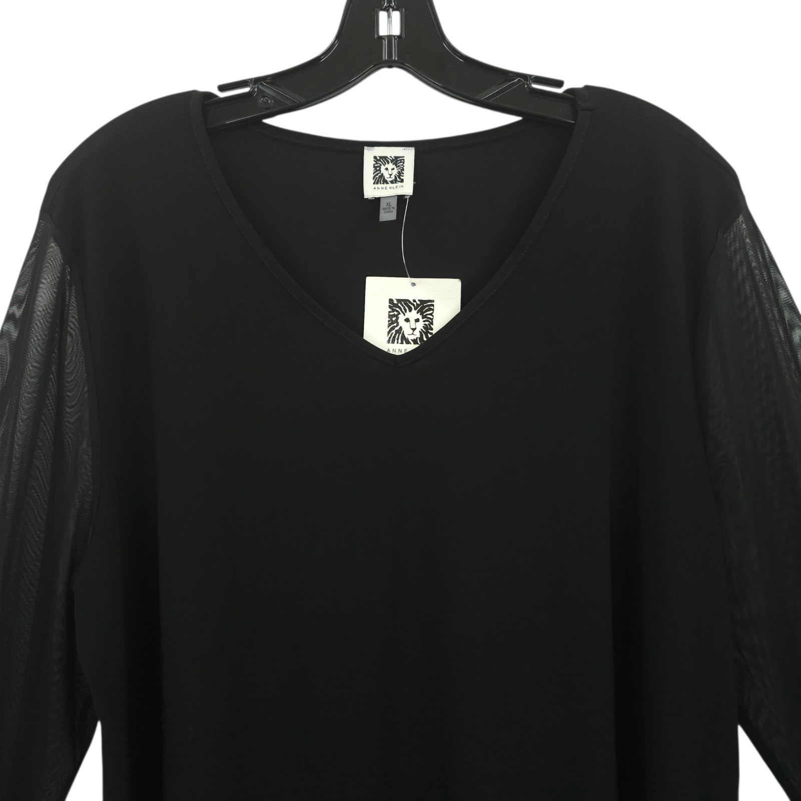 Anne Klein Anne Klein Black V-Neck Top Blouse Womens XL Sheer Mesh Long Size XL / US 12-14 / IT 48-50 - 10 Thumbnail