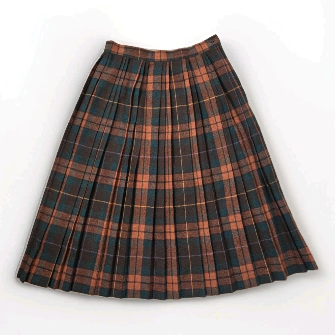 Vintage VINTAGE Skirt Plaid Midi Aline Wool Teal/brown Womens XS 26” 27.5" High Rise Pleated Swing Depression? Size 26" / US 2 / IT 38 - 2 Thumbnail