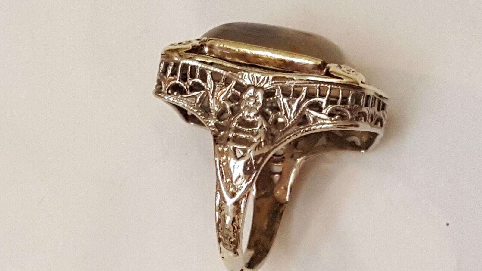Other Antique 10ct Agate 14K 2-Tone Gold Enamel Filigree Ring Size ONE SIZE - 4 Thumbnail