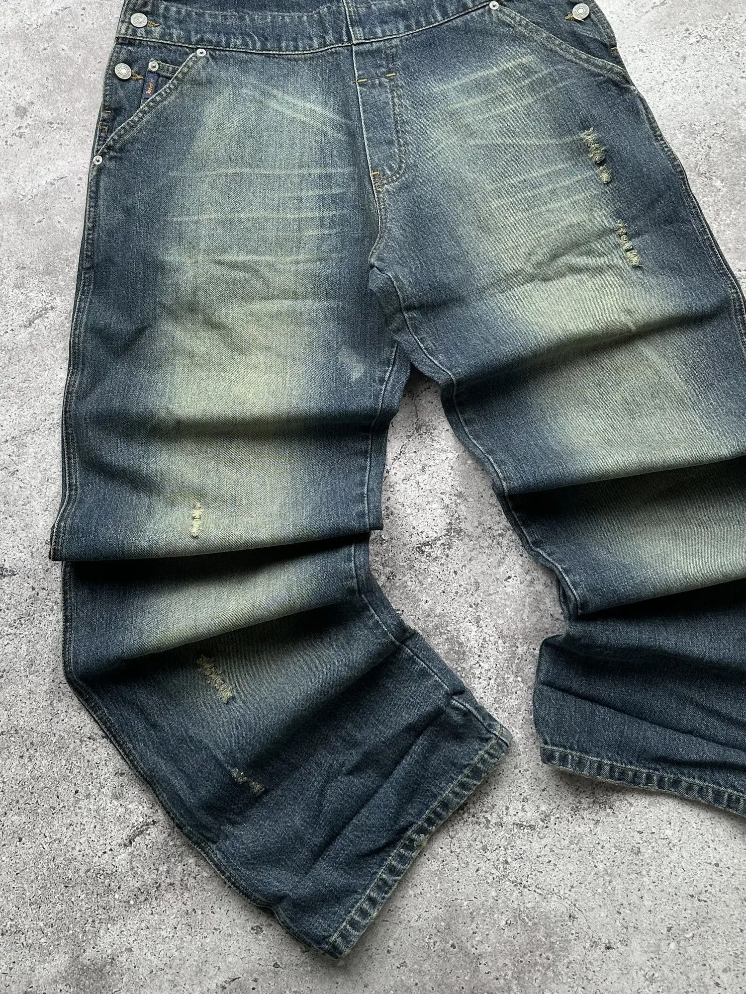 Japanese Brand Vintage Wide Faded Overalls C416(V609) Size US 32 / EU 48 - 3 Thumbnail