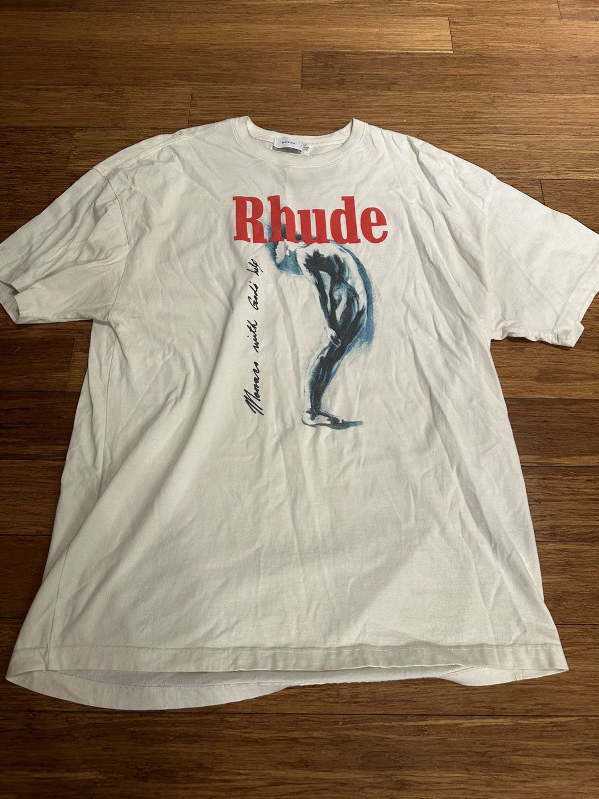 image of Rhude God Help Me T Shirt in White, Men's (Size 2XL)