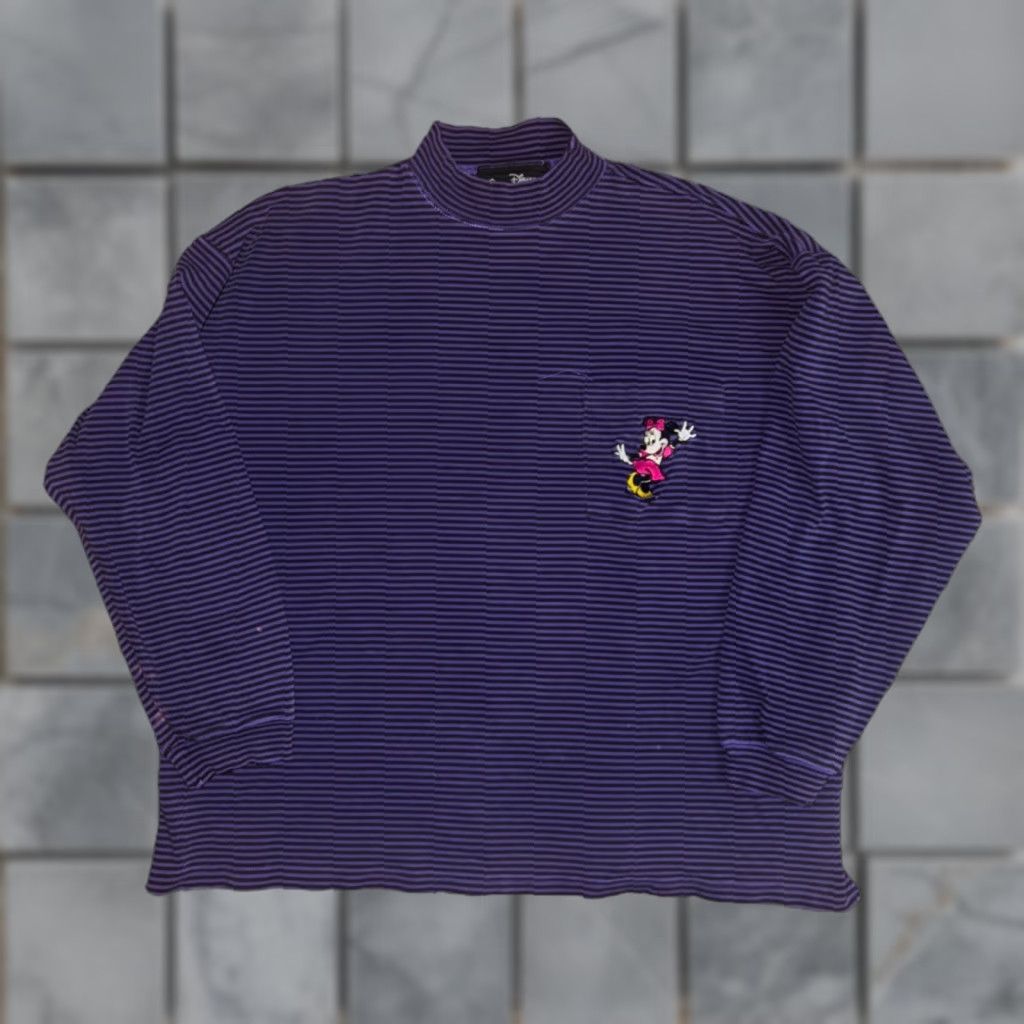 Disney VINTAGE Disney Minnie Mouse Striped Mockneck Sweatshirt Purple XL Oversized Size US XL / EU 56 / 4 - 1 Thumbnail