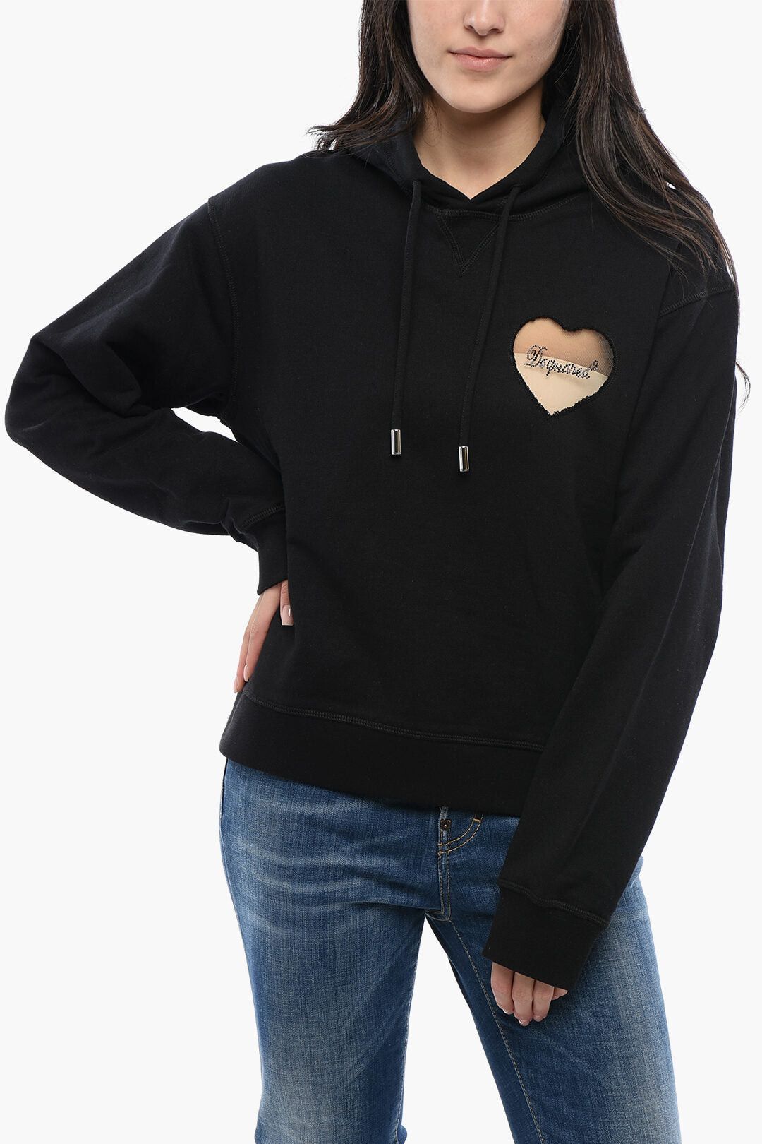 Dsquared2 Brushed Cotton Hoodie with See-Through Insert Size M / US 6-8 / IT 42-44 - 1 Thumbnail