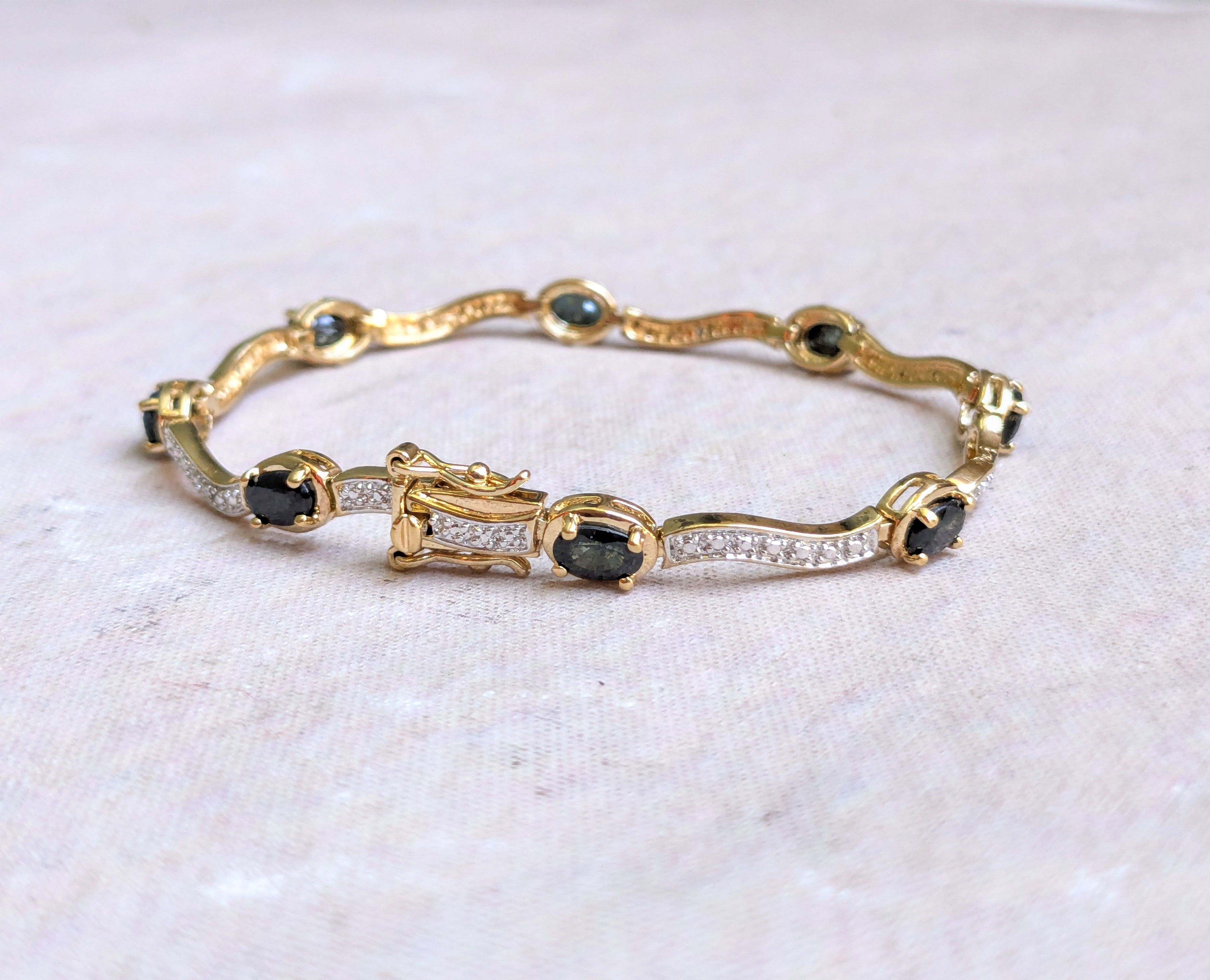 Sterling Silver Sterling Silver Tennis Bracelet Blue Gold Plated 7.25" Oval Size ONE SIZE - 2 Thumbnail
