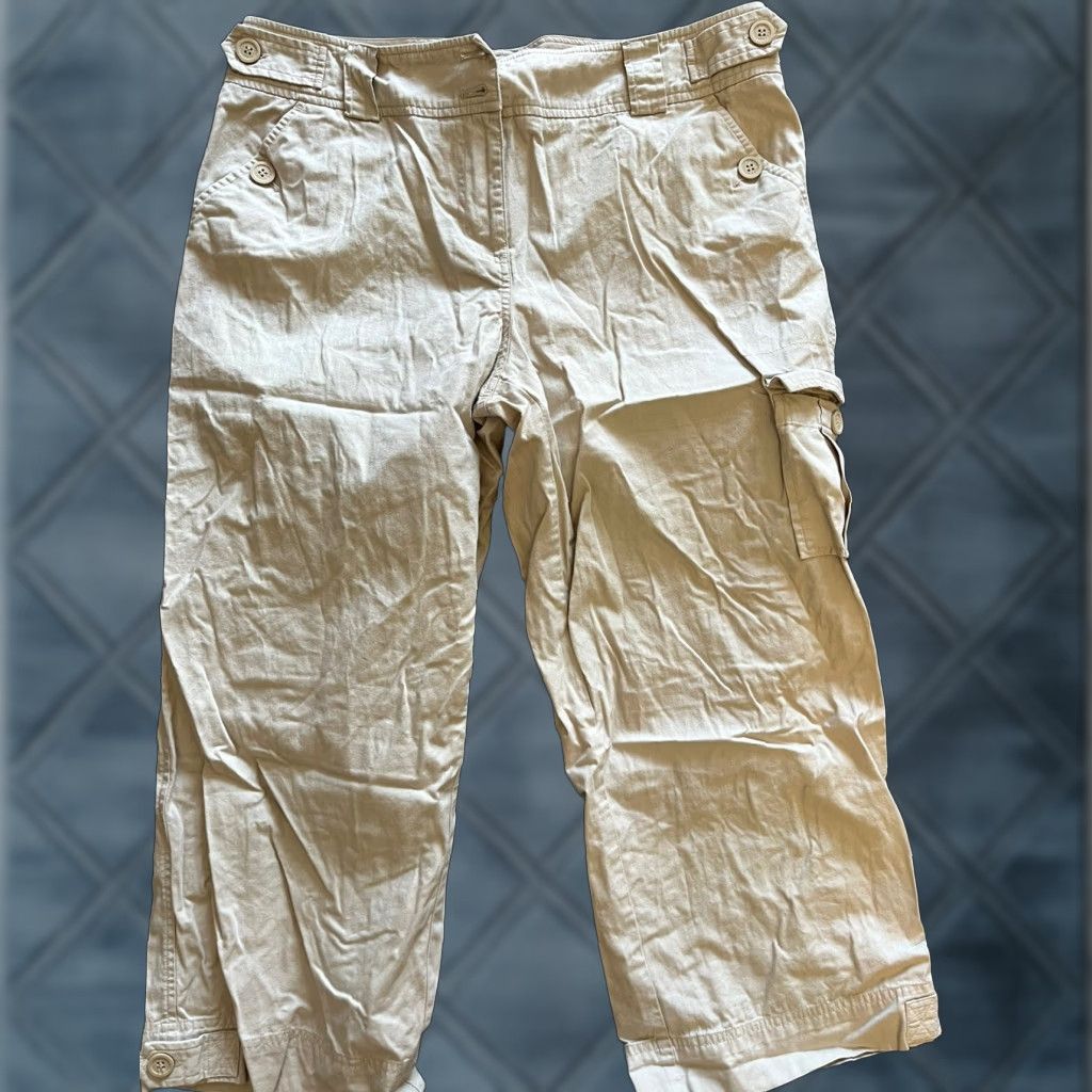 Vintage New York & Company Pants Womens Size 12 Beige Stretch Cotton Flat Front Ankle Workwear Size US 12 / IT 42 - 1 Thumbnail