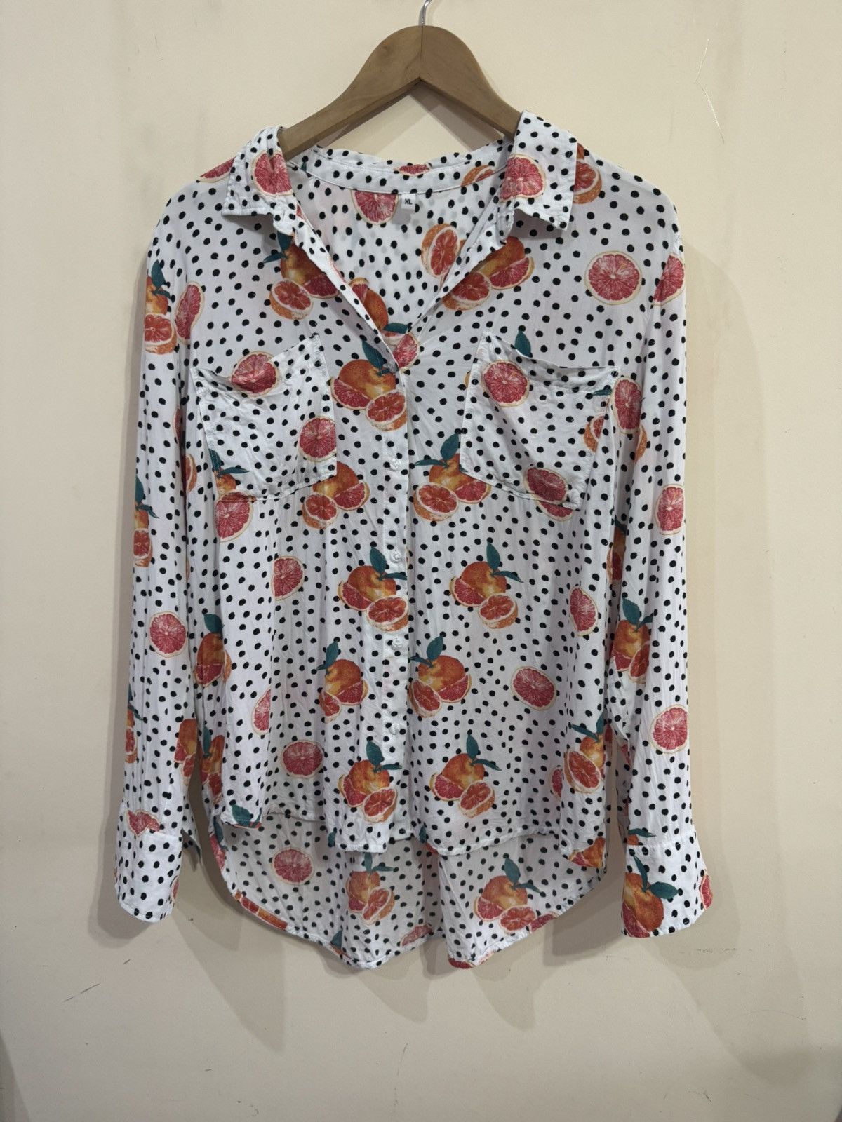 Vintage viscose blouse/shirt with polka dot & citrus print XL Size XL / US 12-14 / IT 48-50 - 4 Thumbnail