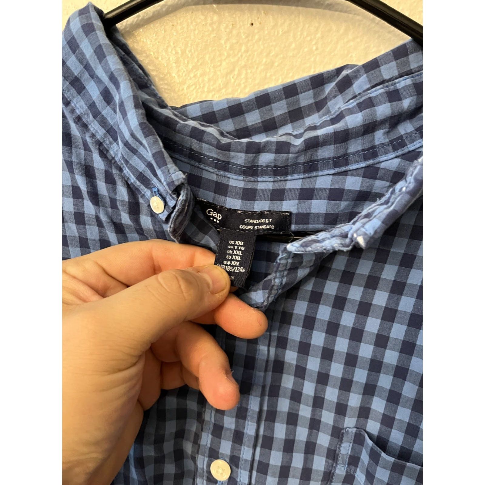 Gap GAP Button-Up Shirt Long Sleeve Plaid 2XL Blue Cotton Gingham Standard Fit Classic Mens Shirt Size US XXL / EU 58 / 5 - 3 Thumbnail