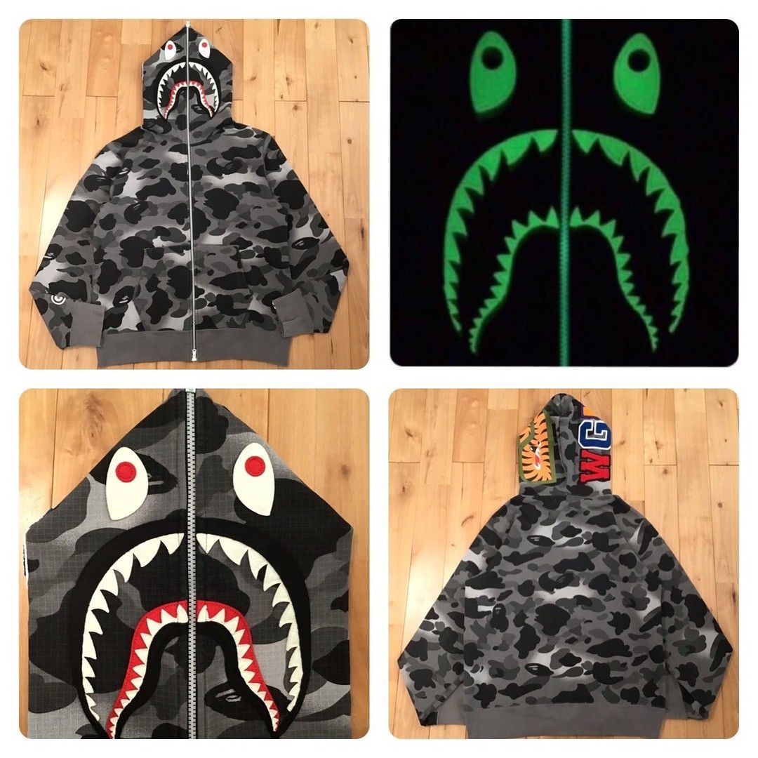 Bape 💫Glow in the dark💫 BAPE Grid camo shark full zip hoodie APE Size US M / EU 48-50 / 2 - 1 Thumbnail
