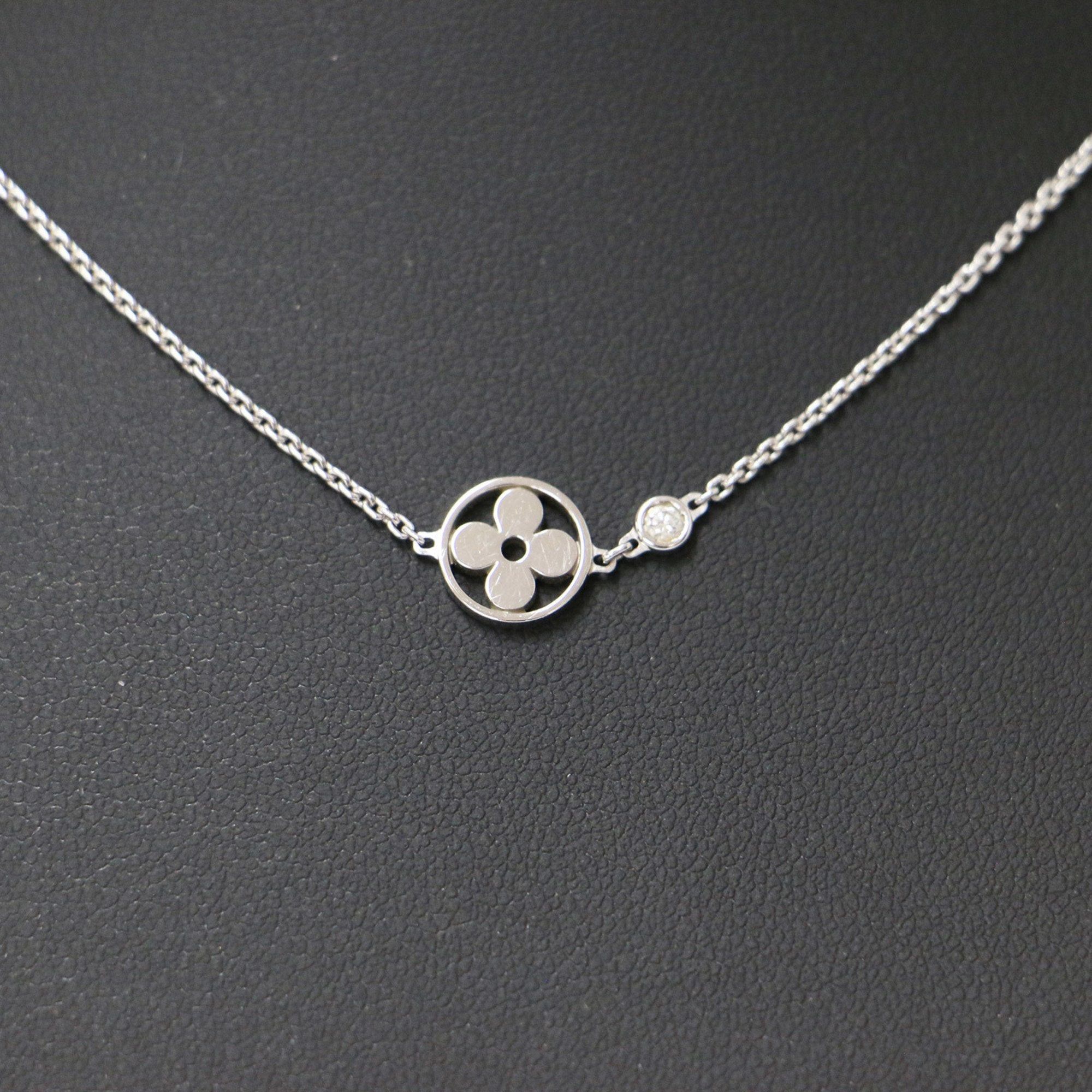 image of Louis Vuitton Necklace K18Wg Diamond White Gold Chain Pendant Monogram Idylle Women's in Silver