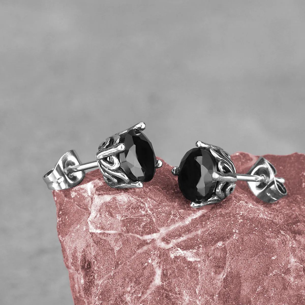 Jewelry Flower Black Stud Earrings Charm Stainless Earring Gift Size ONE SIZE - 1 Thumbnail
