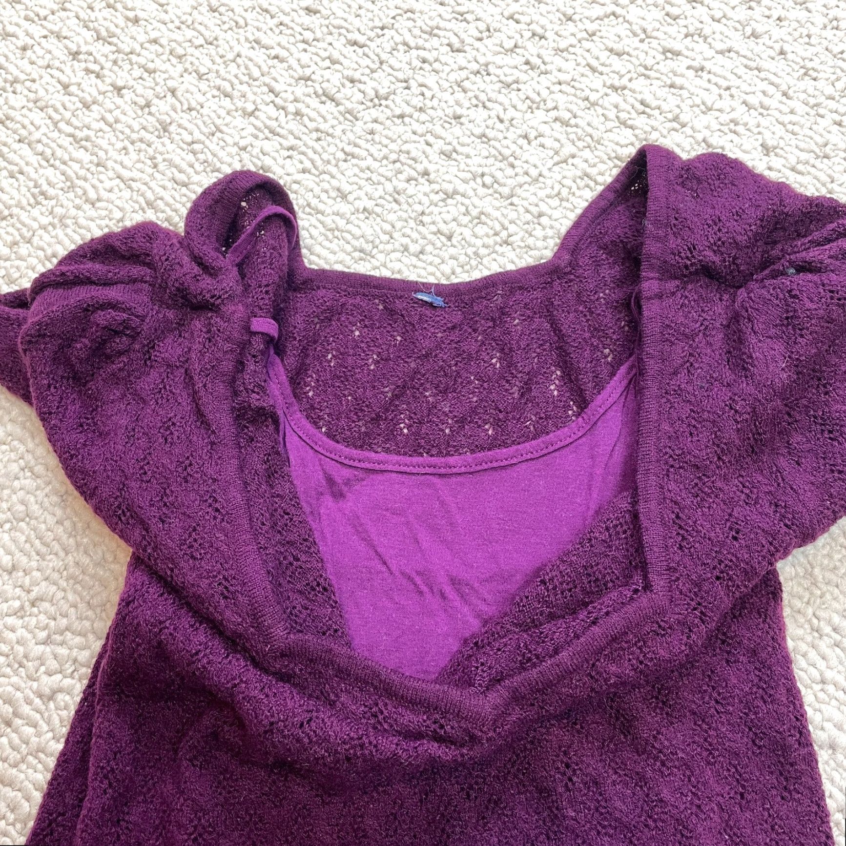 Vintage UNBRANDED Square Neck Sweater Dress Juniors L Purple 3/4 Sleeve Midi Women's Style Dress Size L / US 10 / IT 46 - 4 Thumbnail