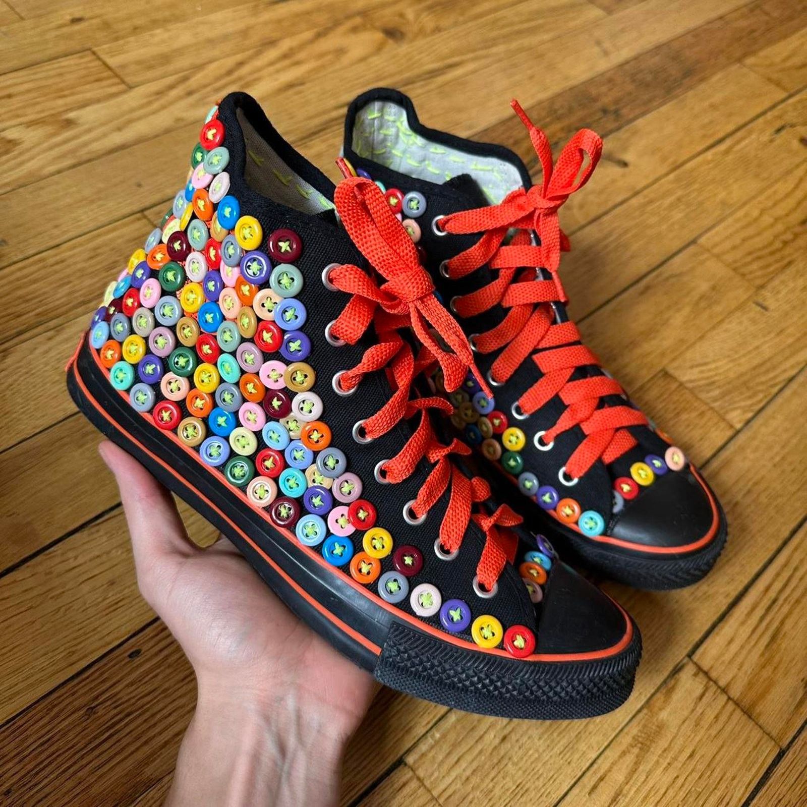 Japanese Brand × Other Black Button Hand Sewn Chuck Taylor Style Hi Top Shoes Size US 7.5 / EU 40-41 - 1 Thumbnail