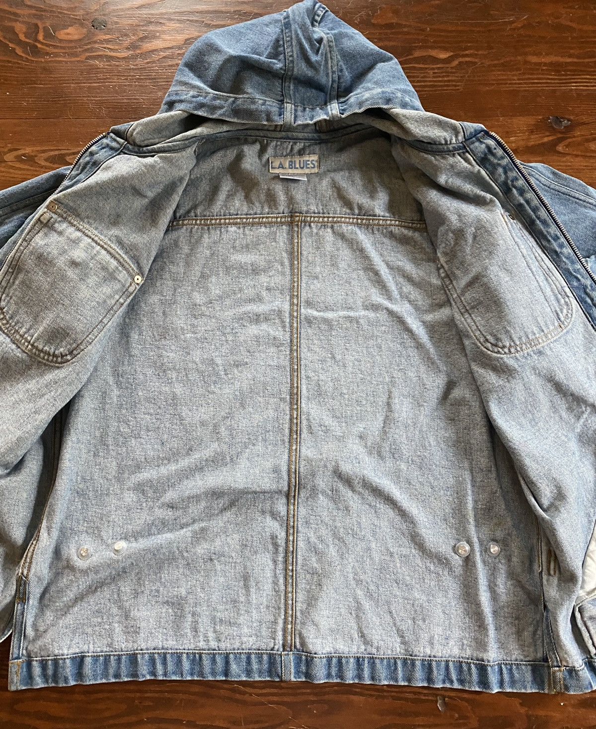 Vintage Vintage 90’s LA Blues Full Zip Hoodie Denim Jean Jacket Size US S / EU 44-46 / 1 - 14 Thumbnail