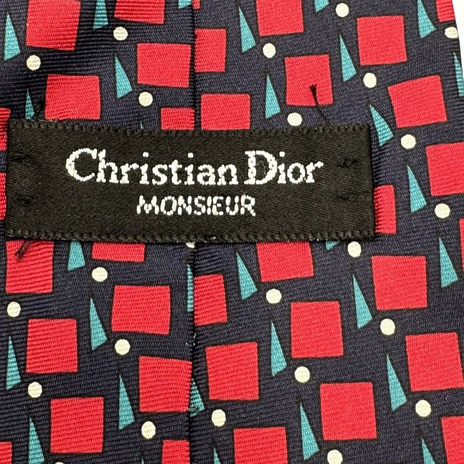 Christian Dior Monsieur Christian Dior Monsieur Silk Tie Navy Red Geometric Designer Size ONE SIZE - 4 Thumbnail