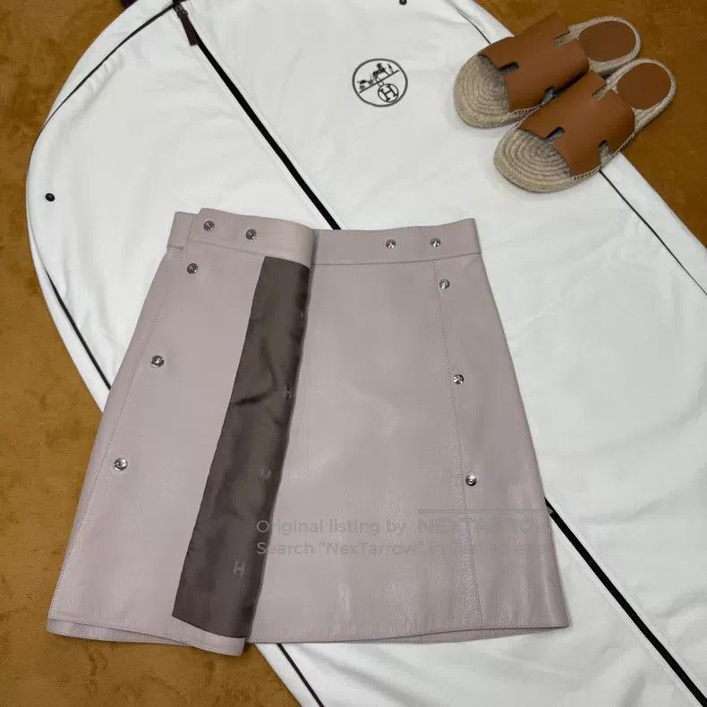 Hermes Hermes Beige Stud Sheepskin Skirt Size 24" / US 00 / IT 34 - 3 Thumbnail