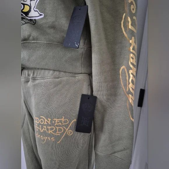 Ed Hardy Broken Hearts Sage Sweatsuit Coord Set Lounge Retro Y2K Size ONE SIZE - 13 Thumbnail