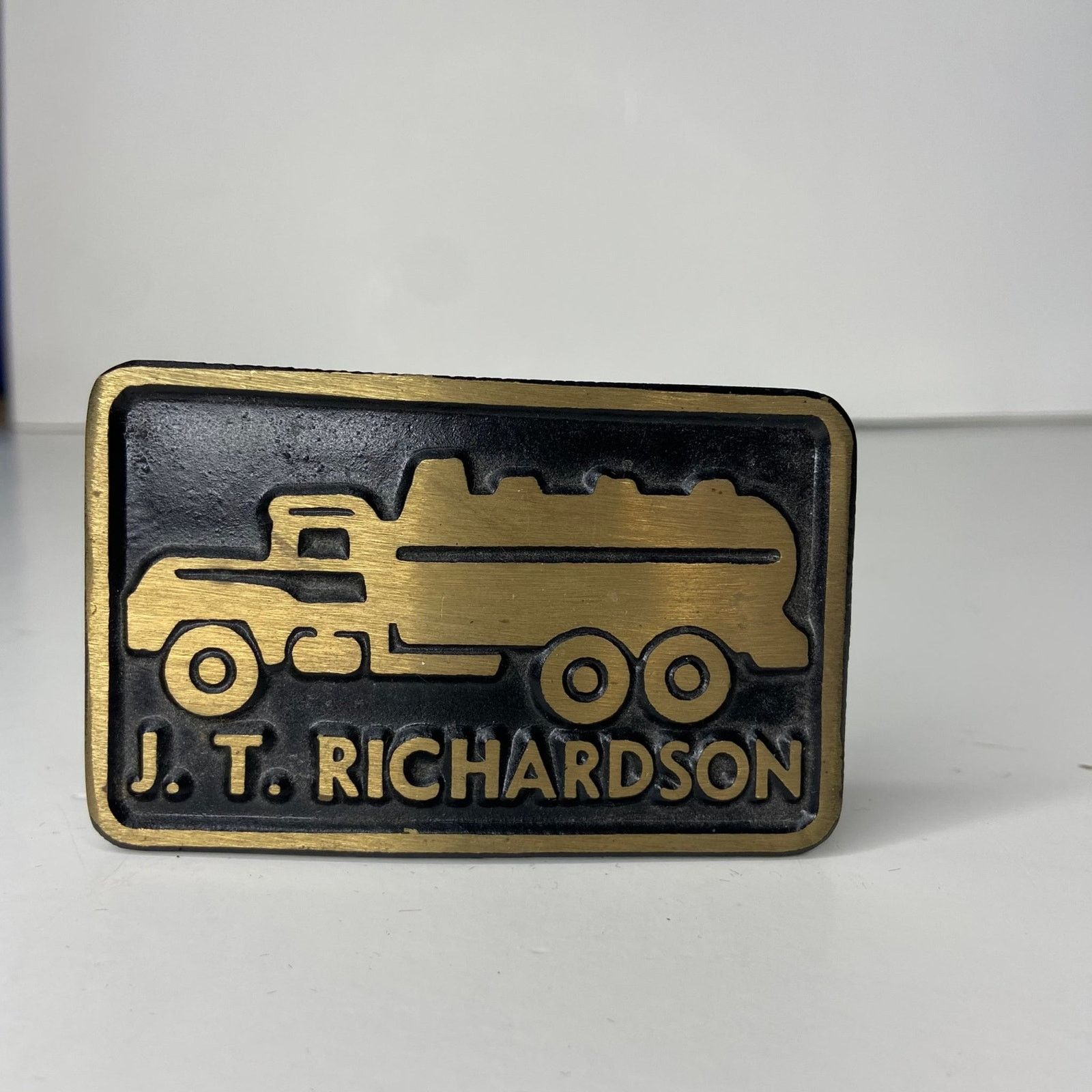 Vintage Vintage J.T. Richardson Oil Tanker Solid Brass Belt Buckle Size ONE SIZE - 1 Thumbnail