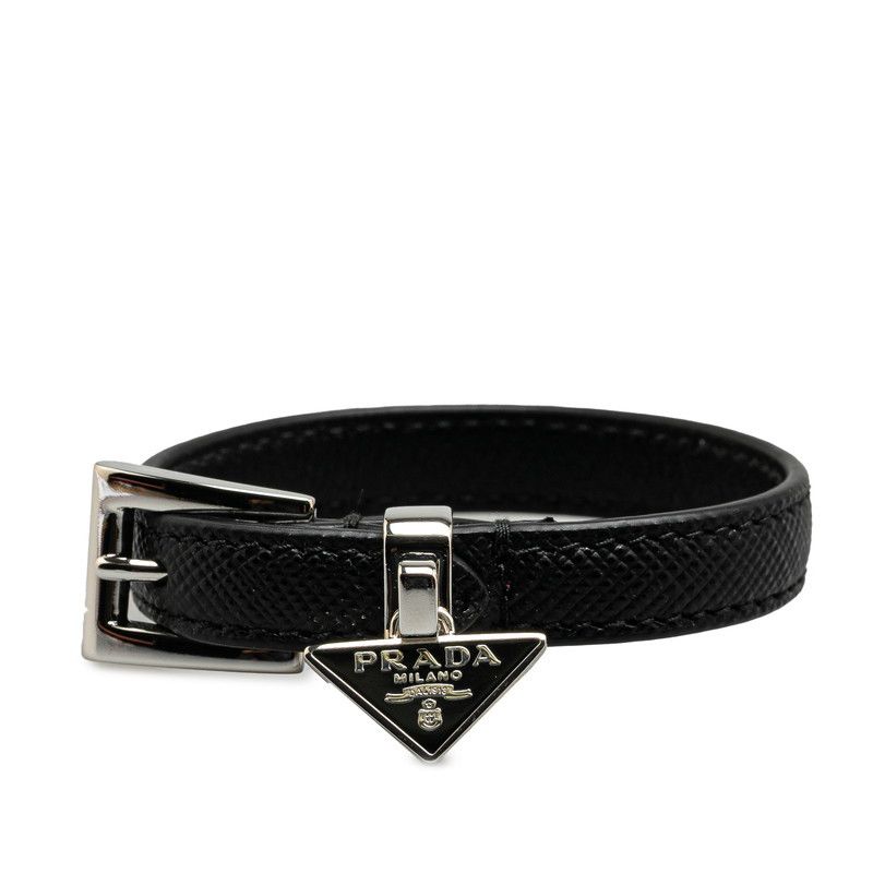 Prada Prada Prada Triangle Logo Plate Leather Bracelet Leather Bracelet 1IB351 Size ONE SIZE - 1 Thumbnail