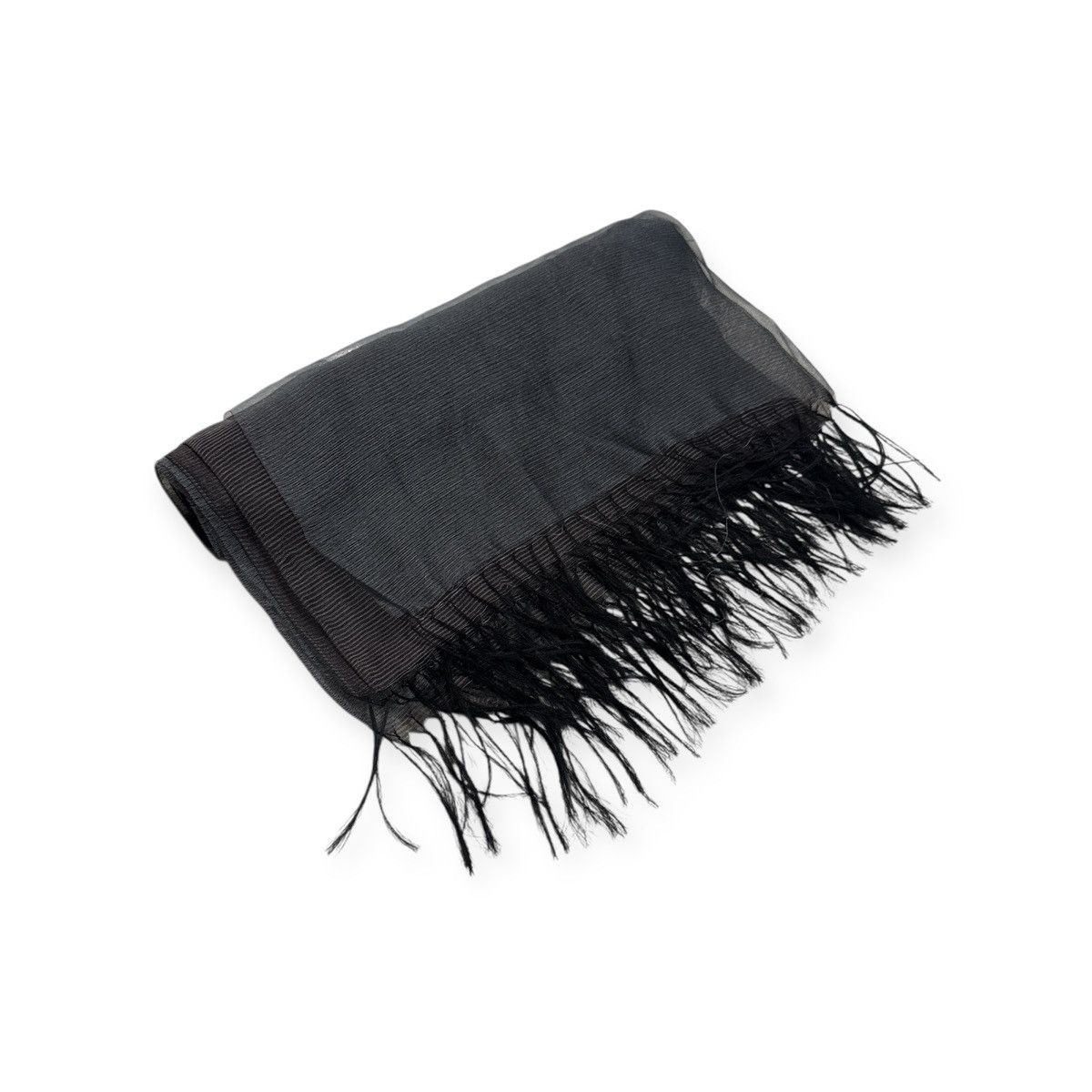 Japanese Brand 1990s EIJI MIYAMOTO FRINGE SHEER ARTS SILK SCARF Size ONE SIZE - 4 Thumbnail